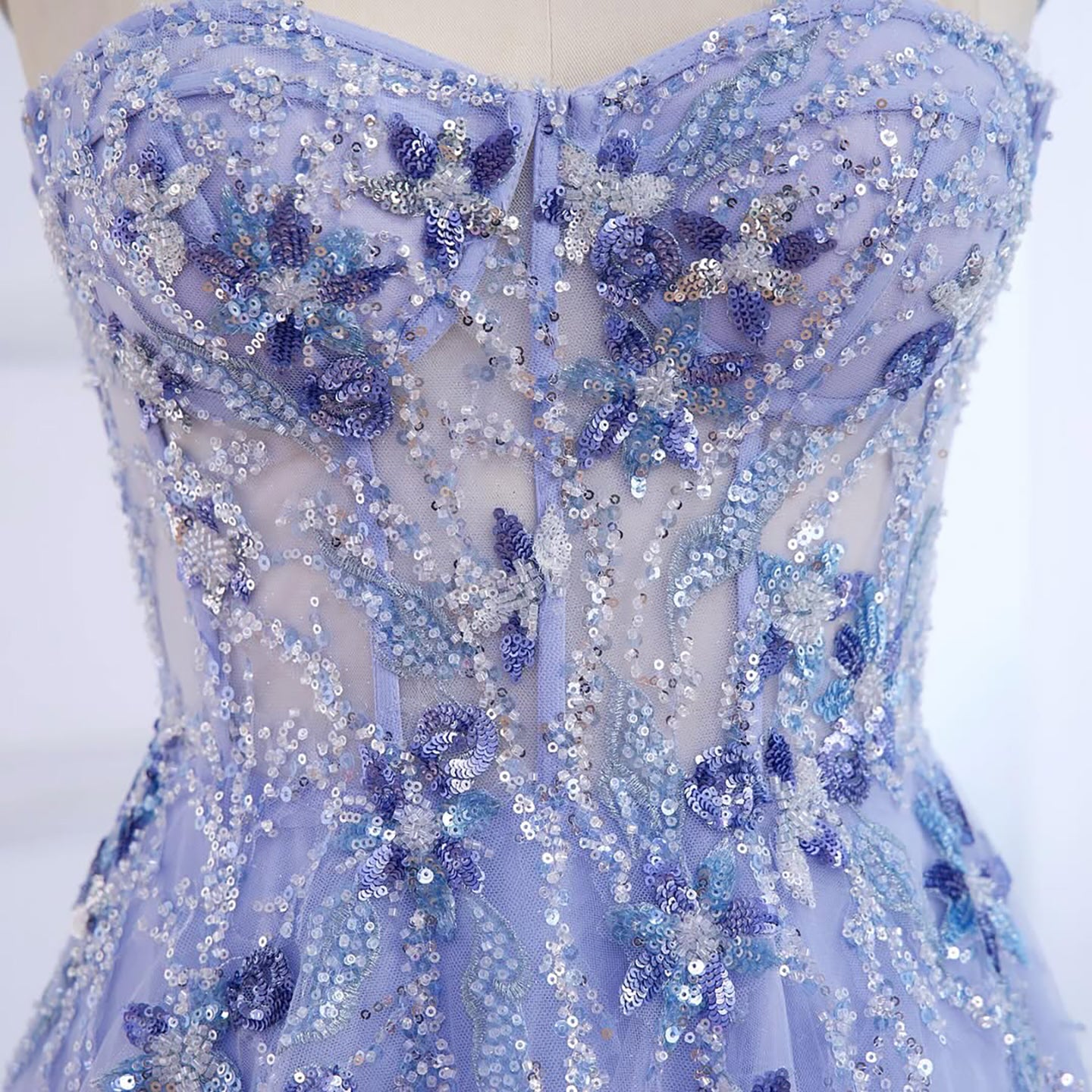 Luxury Blue Strapless Beaded A-Line Prom Dress LA73551