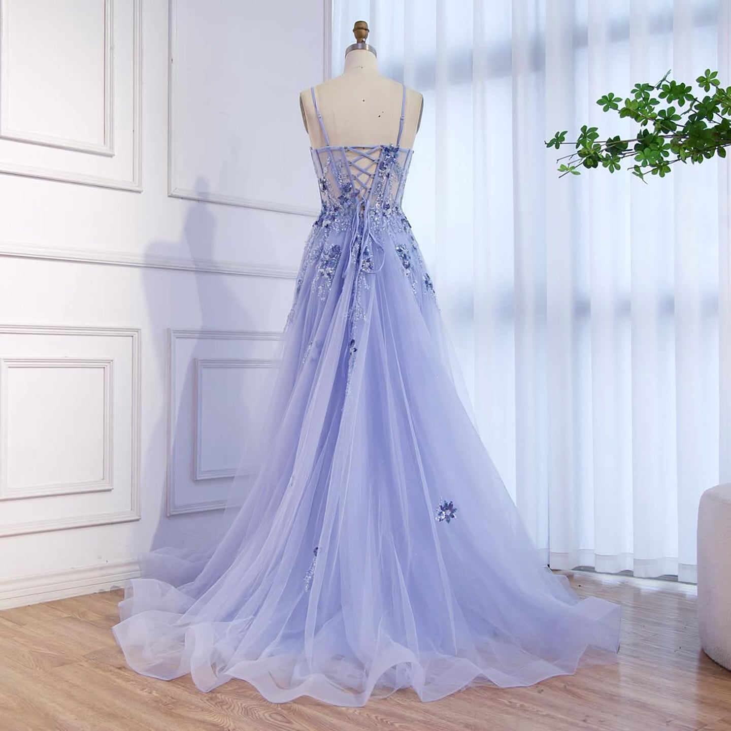 Luxury Blue Strapless Beaded A-Line Prom Dress LA73551