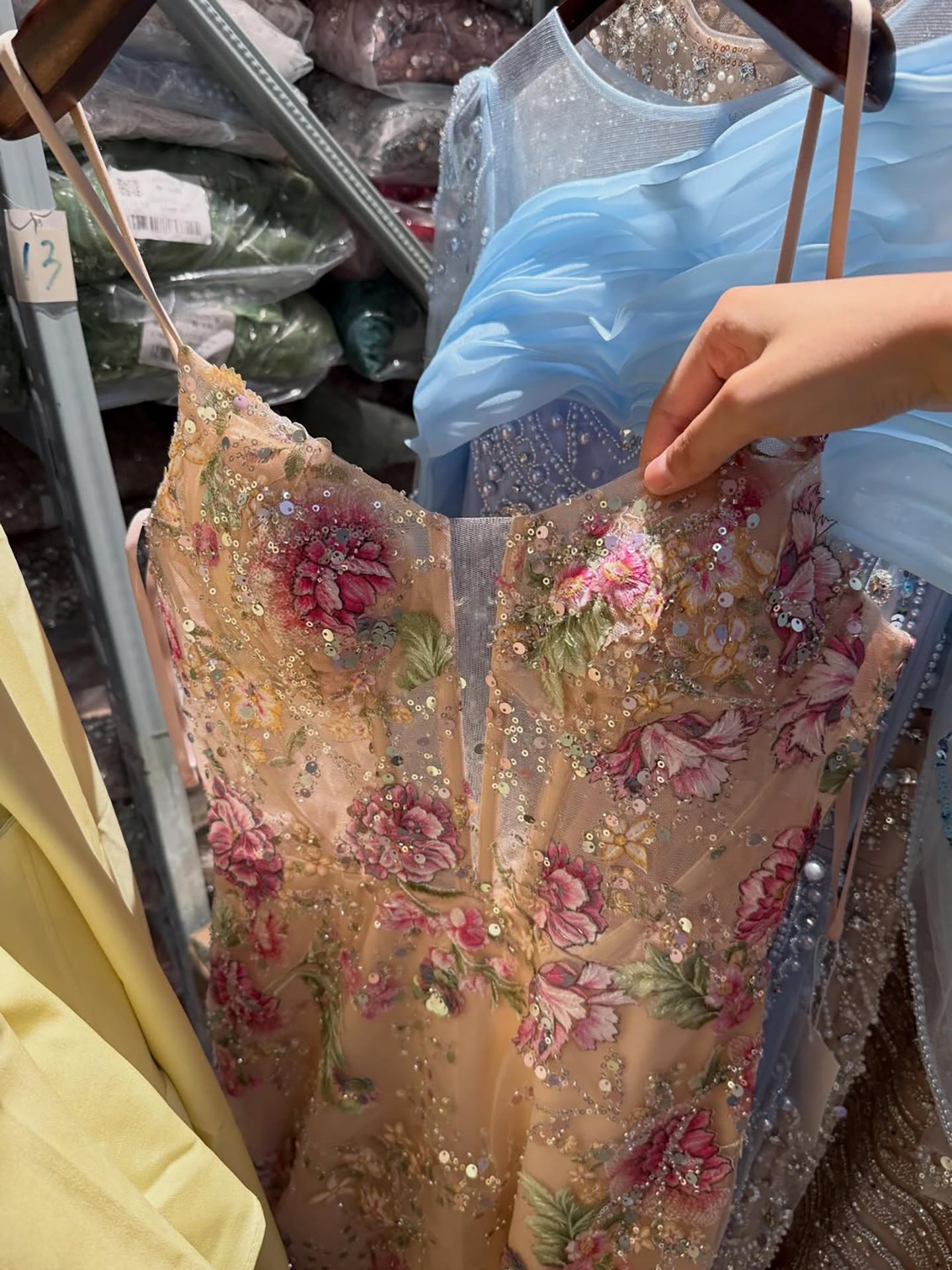 Luxury Pink Floral Beaded Spaghetti Strap Mermaid Dress LA73552E