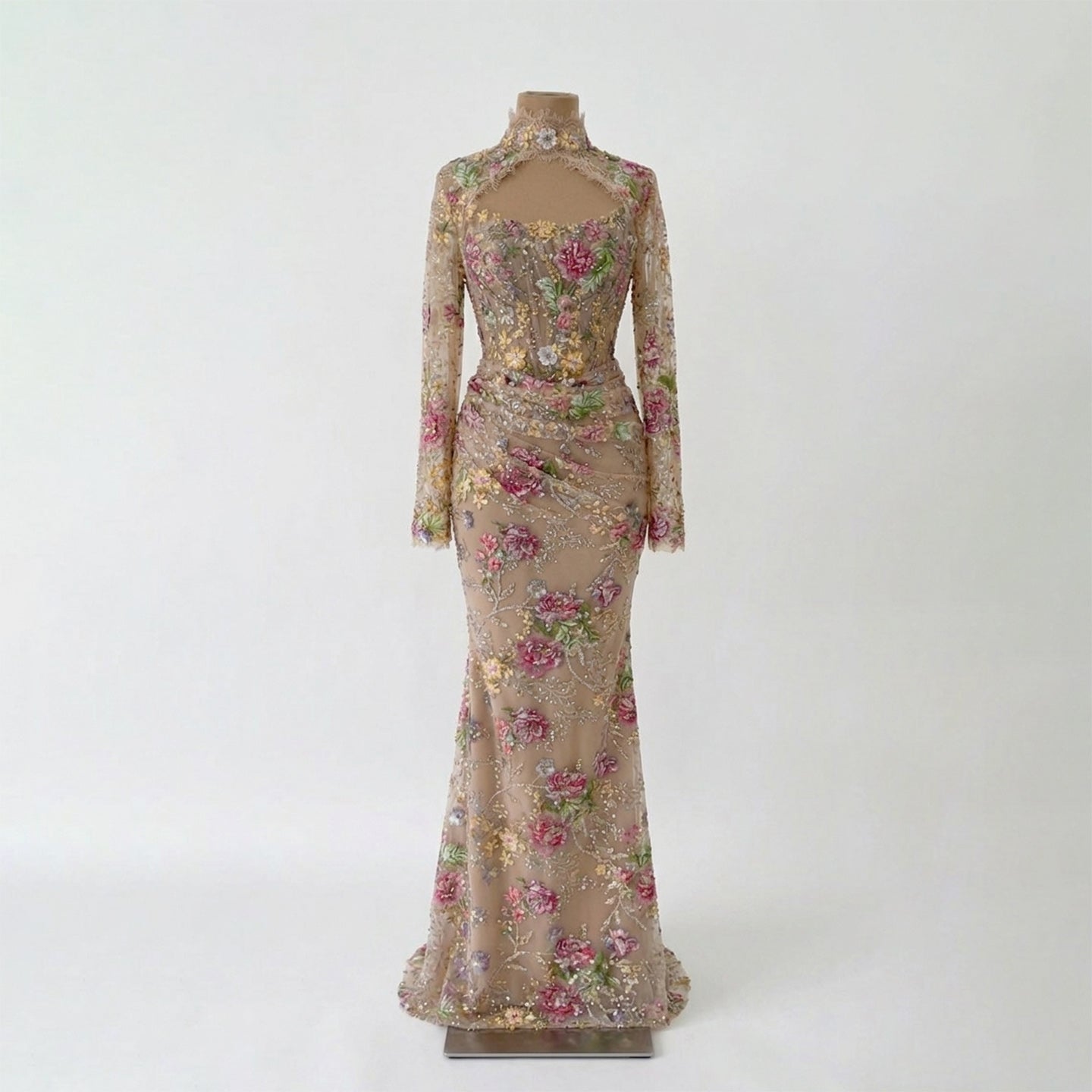 Luxury Nude Pink Floral Beaded Mermaid Evening Dress LA73552F SERENE HILL