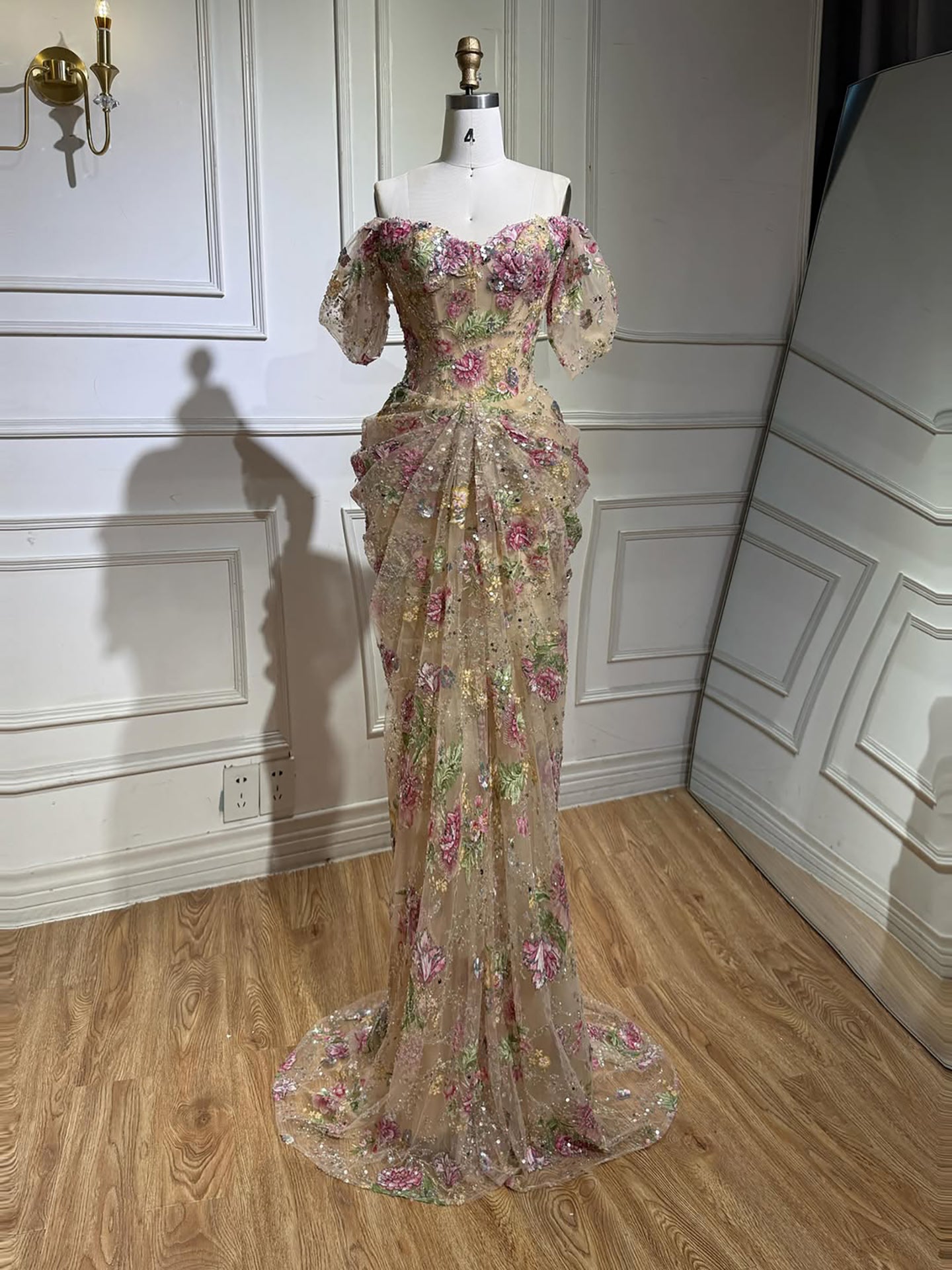 Luxury Nude Floral Off Shoulder Mermaid Dress LA73552I SERENE HILL