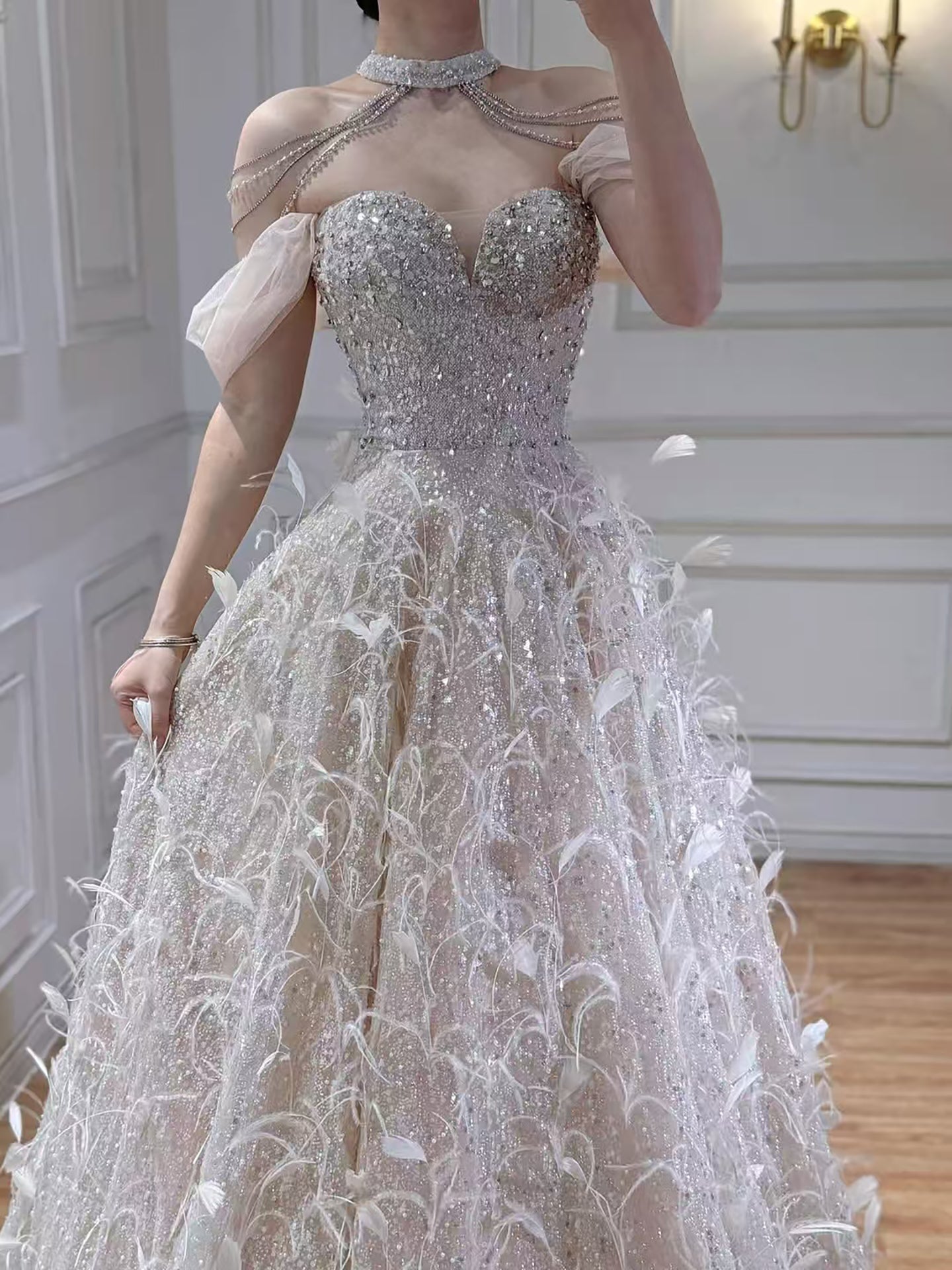 Luxury Pink Off The Shoulder 3D Flower Beaded Ball Gown LA73585