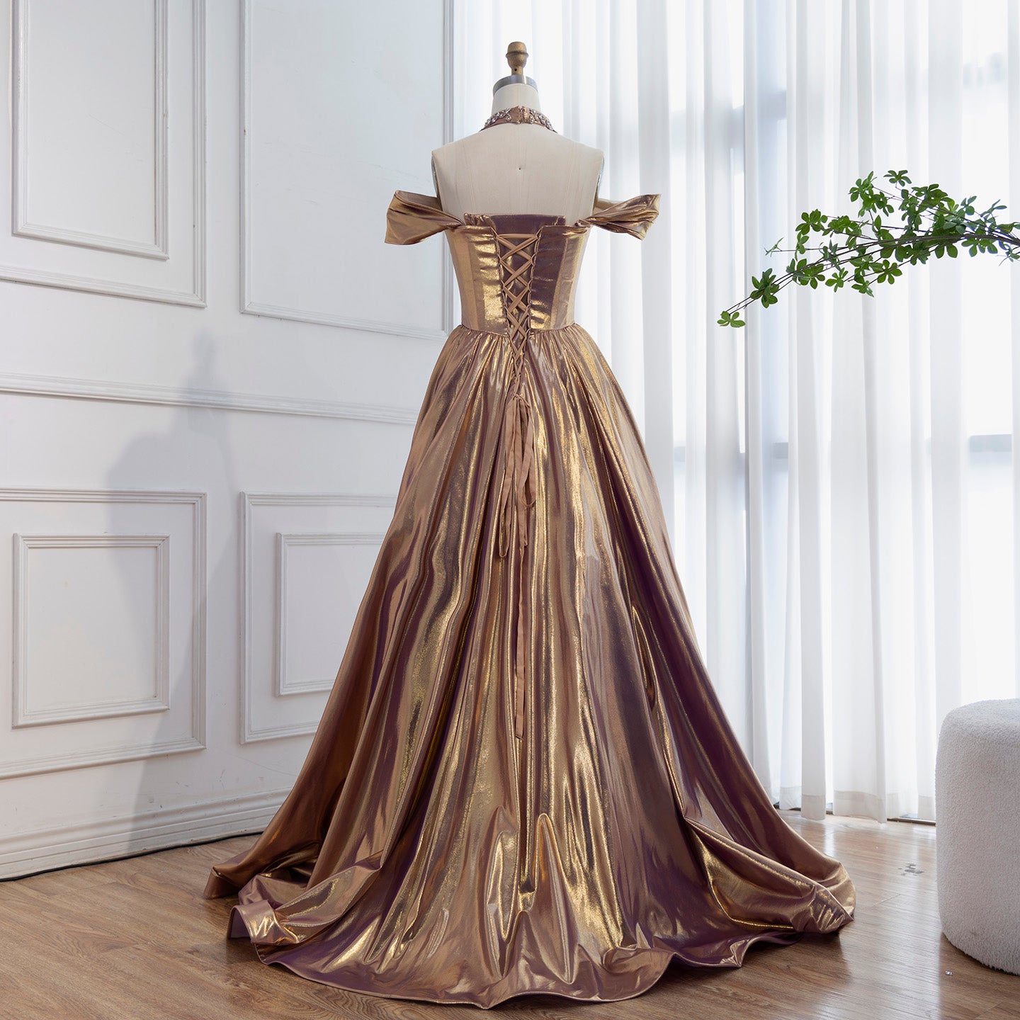 Luxury Purple Gold Crystal Beaded A Line Evening Dress LA73588 - SERENE HILL