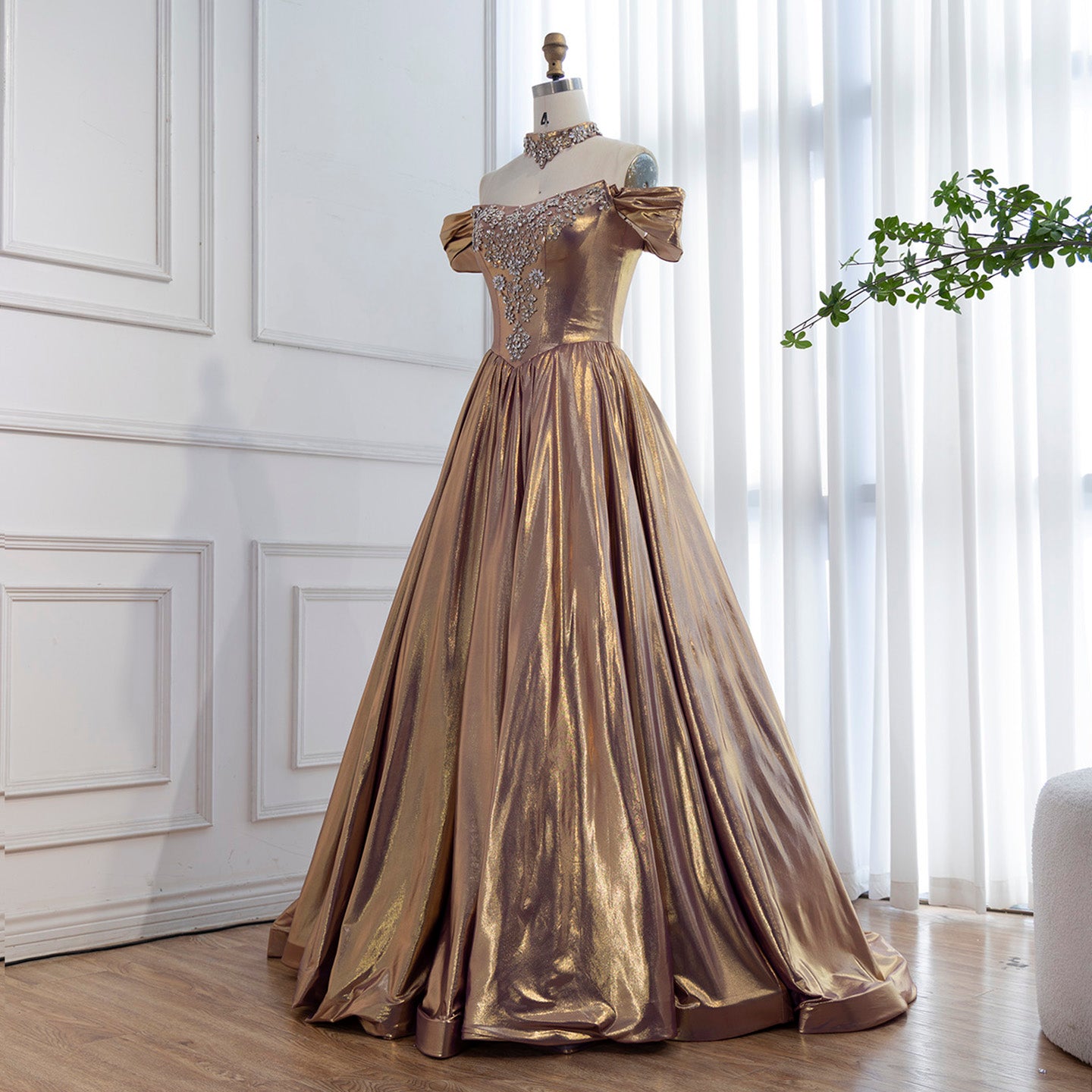 Luxury Purple Gold Crystal Beaded A Line Evening Dress LA73588 - SERENE HILL