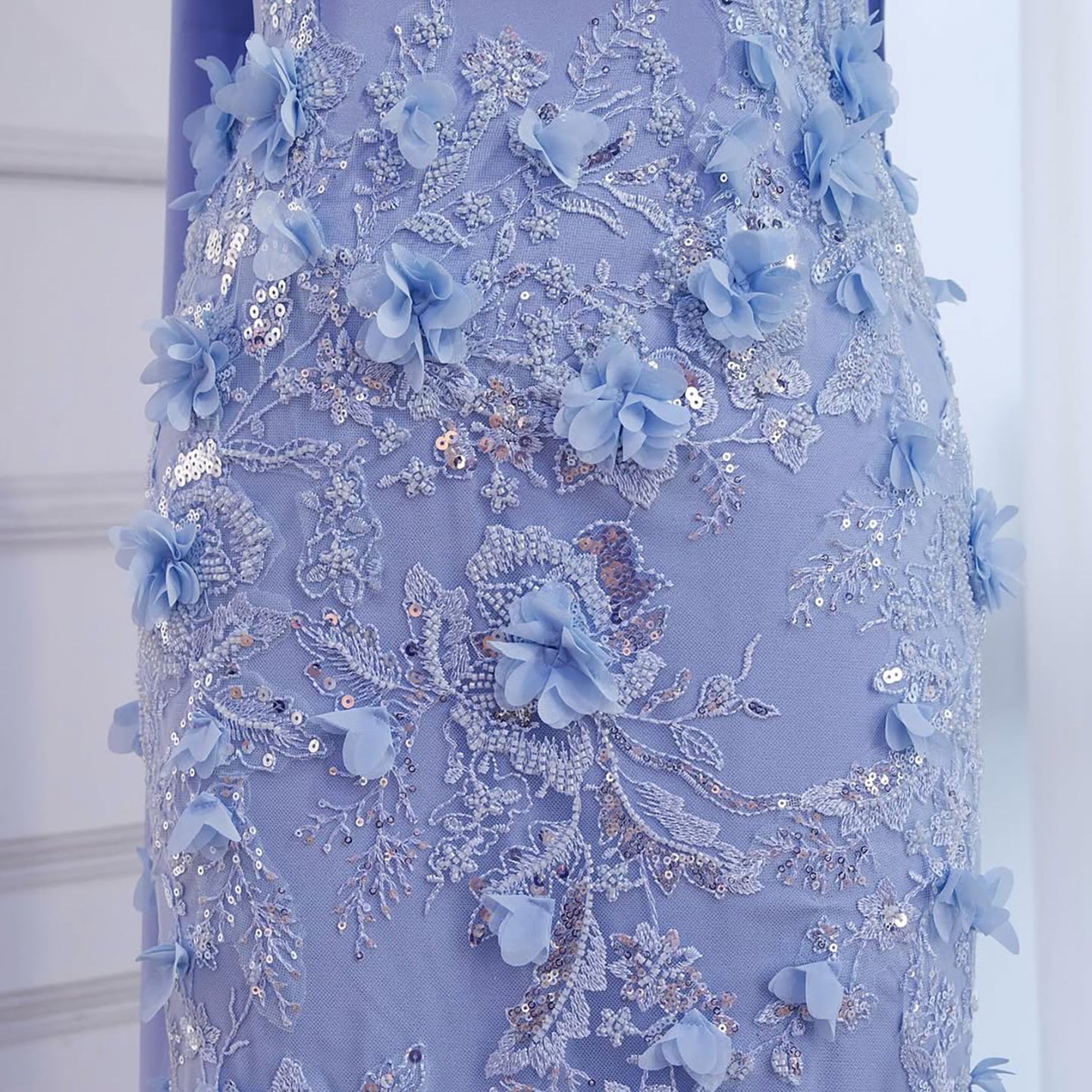 Luxury Blue 3D Flower Beaded Mermaid Evening Dress With Cape LA73593