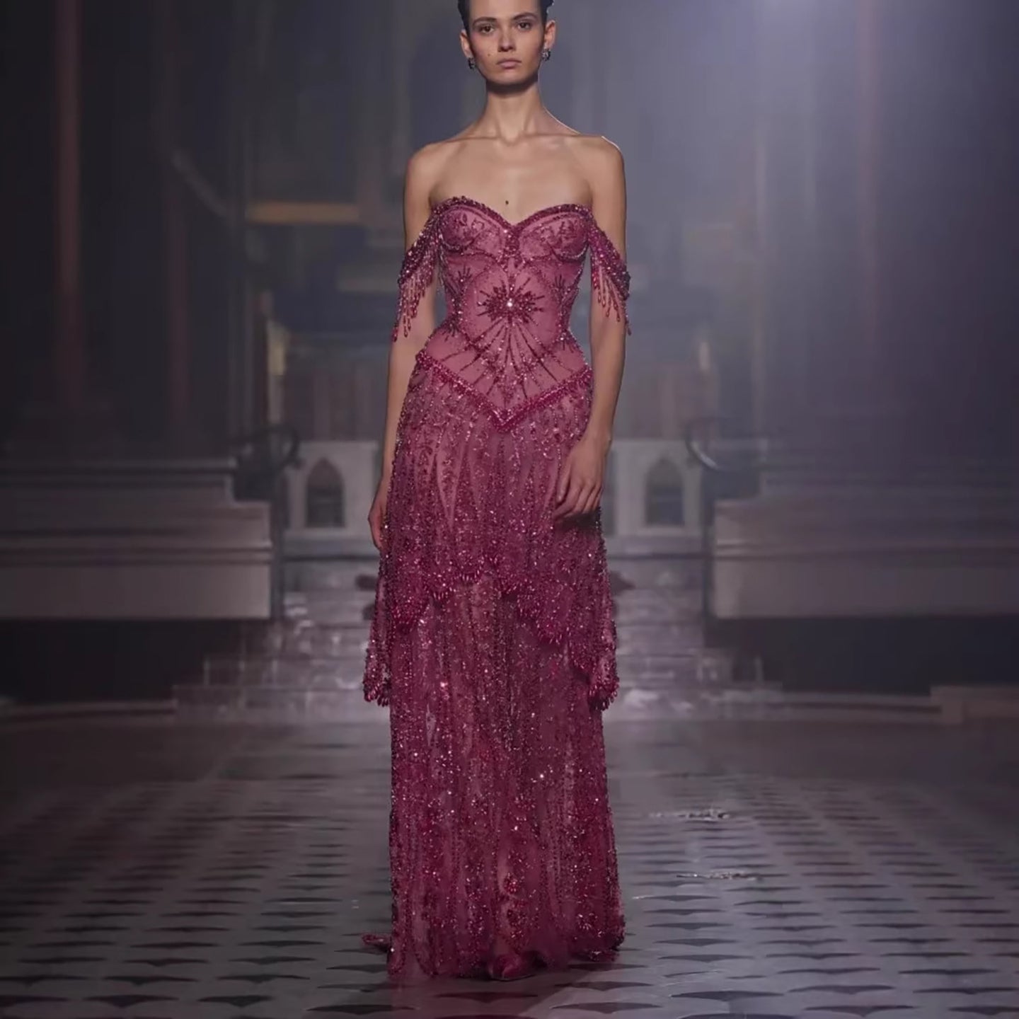 Luxury Fuchsia Beaded A-Line Evening Dress With Tassels LA73594 Fuchsia / 8 Luxury Fuchsia Beaded A-Line Evening Dress With Tassels LA73594 Fuchsia / 8