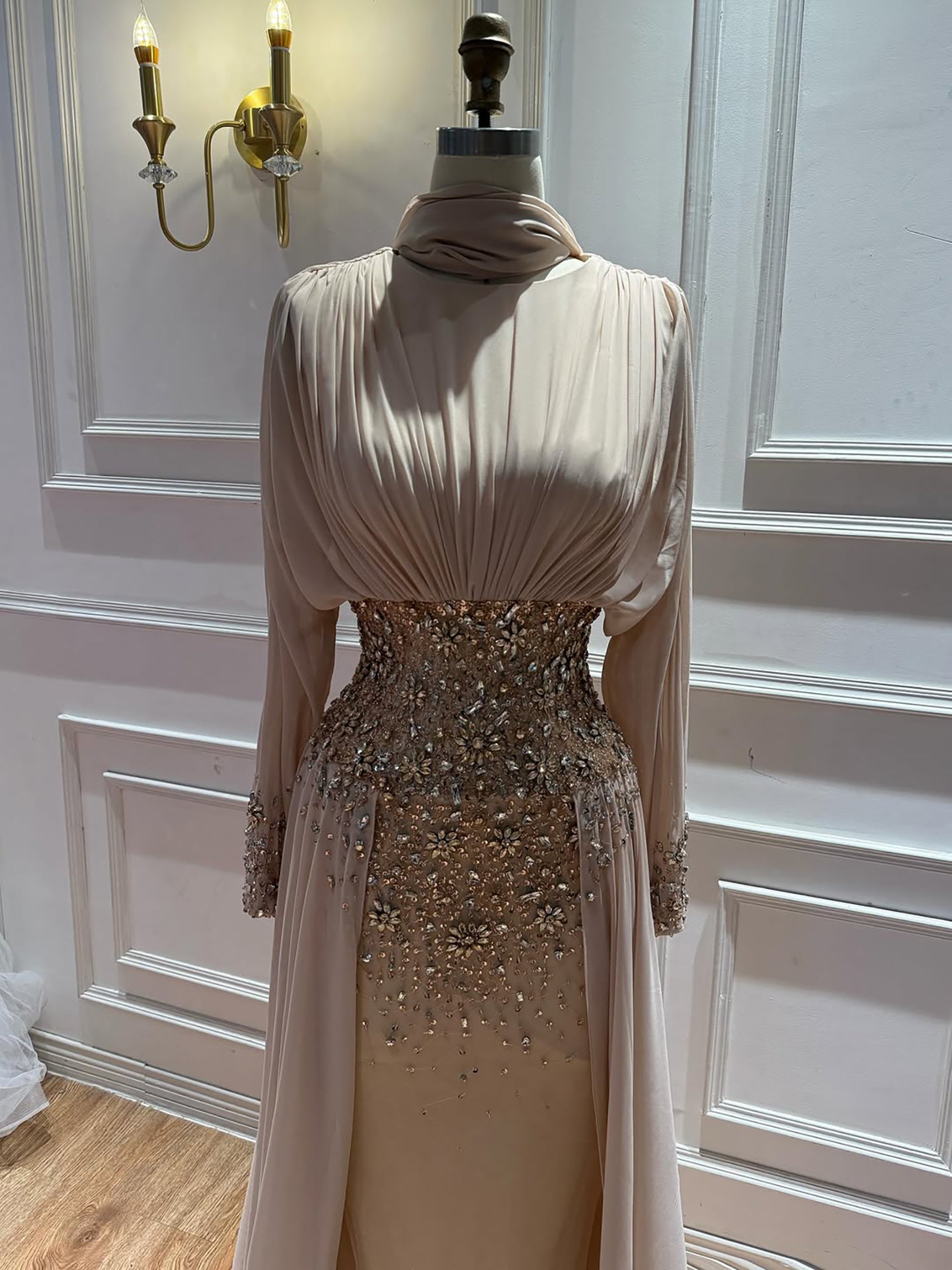 Luxury Nude Crystal Beaded Long Sleeves Evening Dress LA73598 SERENE HILL