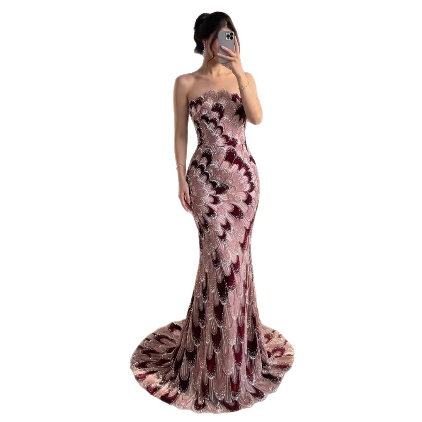 Luxury Pink Strapless Beaded Mermaid Evening Dress LA73607