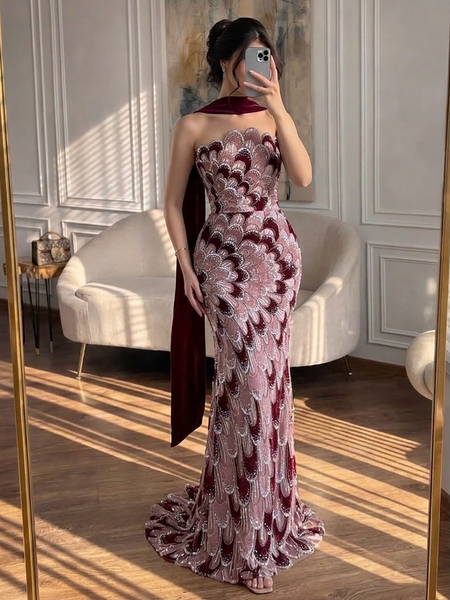 Luxury Pink Strapless Beaded Mermaid Evening Dress LA73607