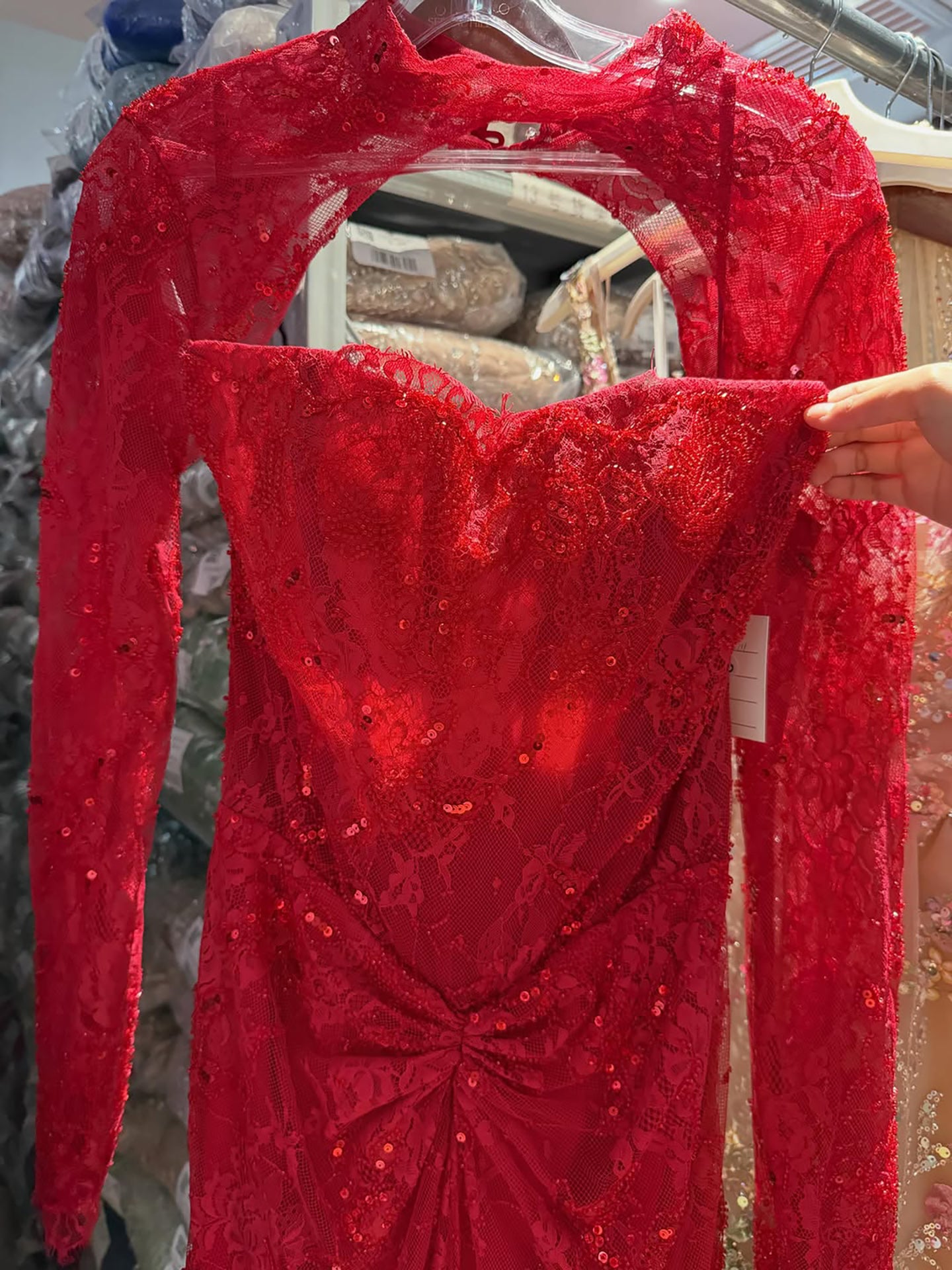 Luxury Red Beaded Long Sleeves Mermaid Evening Dress LA73610 SERENE HILL