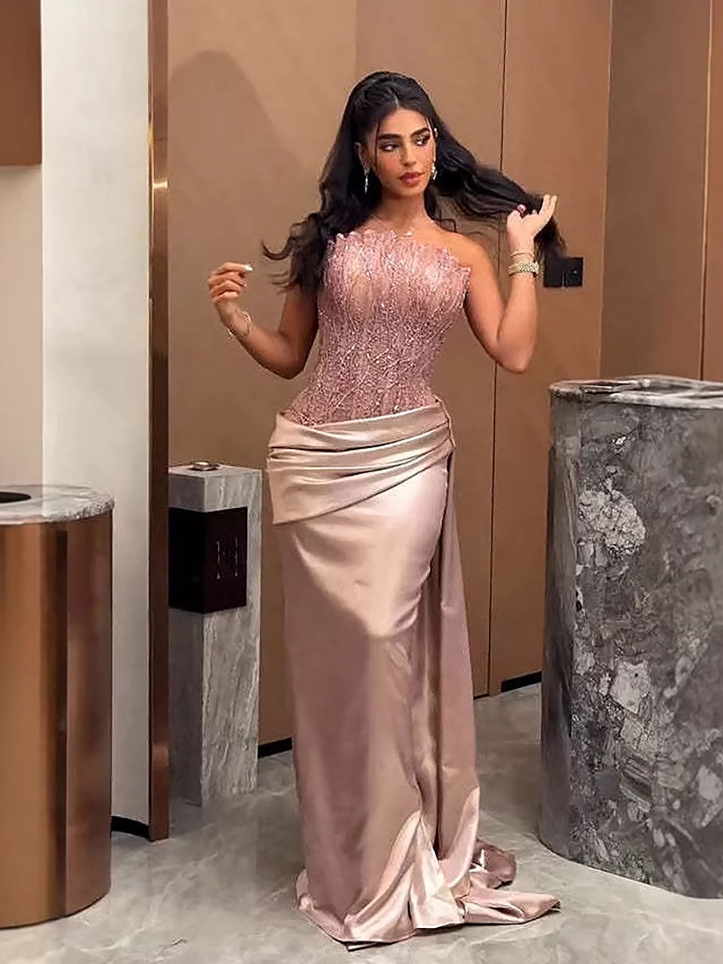 Luxury Pink Beaded Strapless Mermaid Evening Dress LA73628 - SERENE HILL