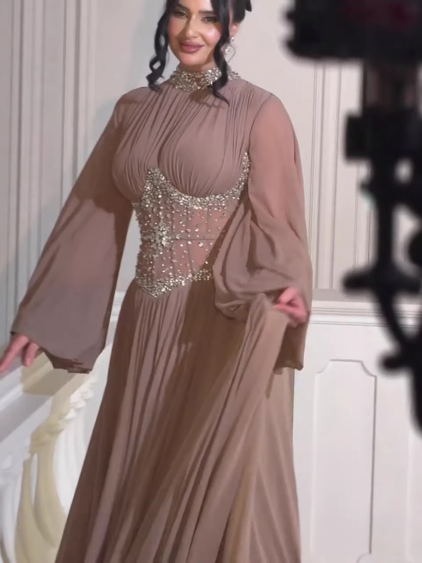 Luxury Brown Crystal Beaded A-Line Evening Dress LA73629 - SERENE HILL
