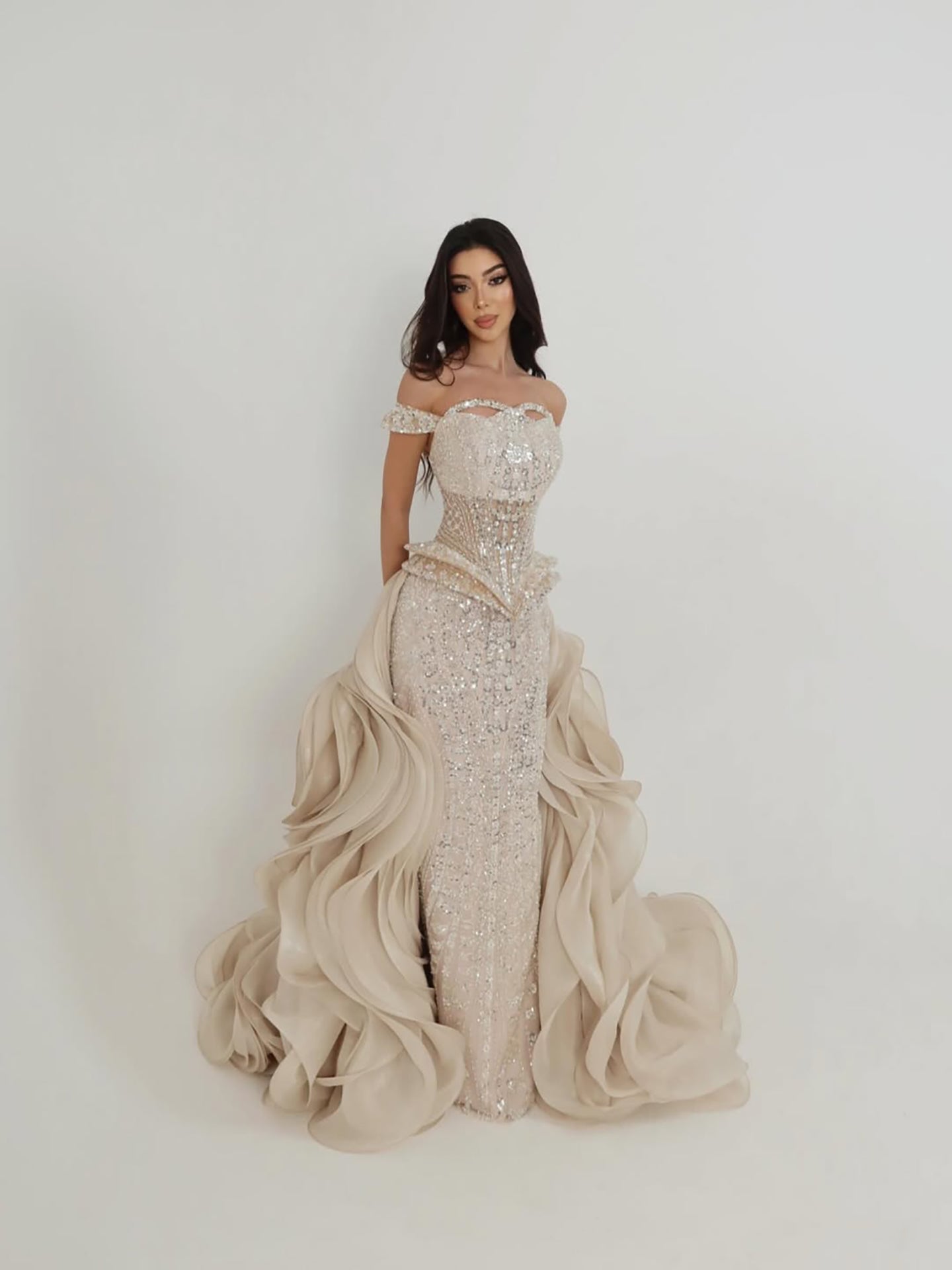 Luxury Cream Beaded Mermaid Evening Dress LA73633 - SERENE HILL