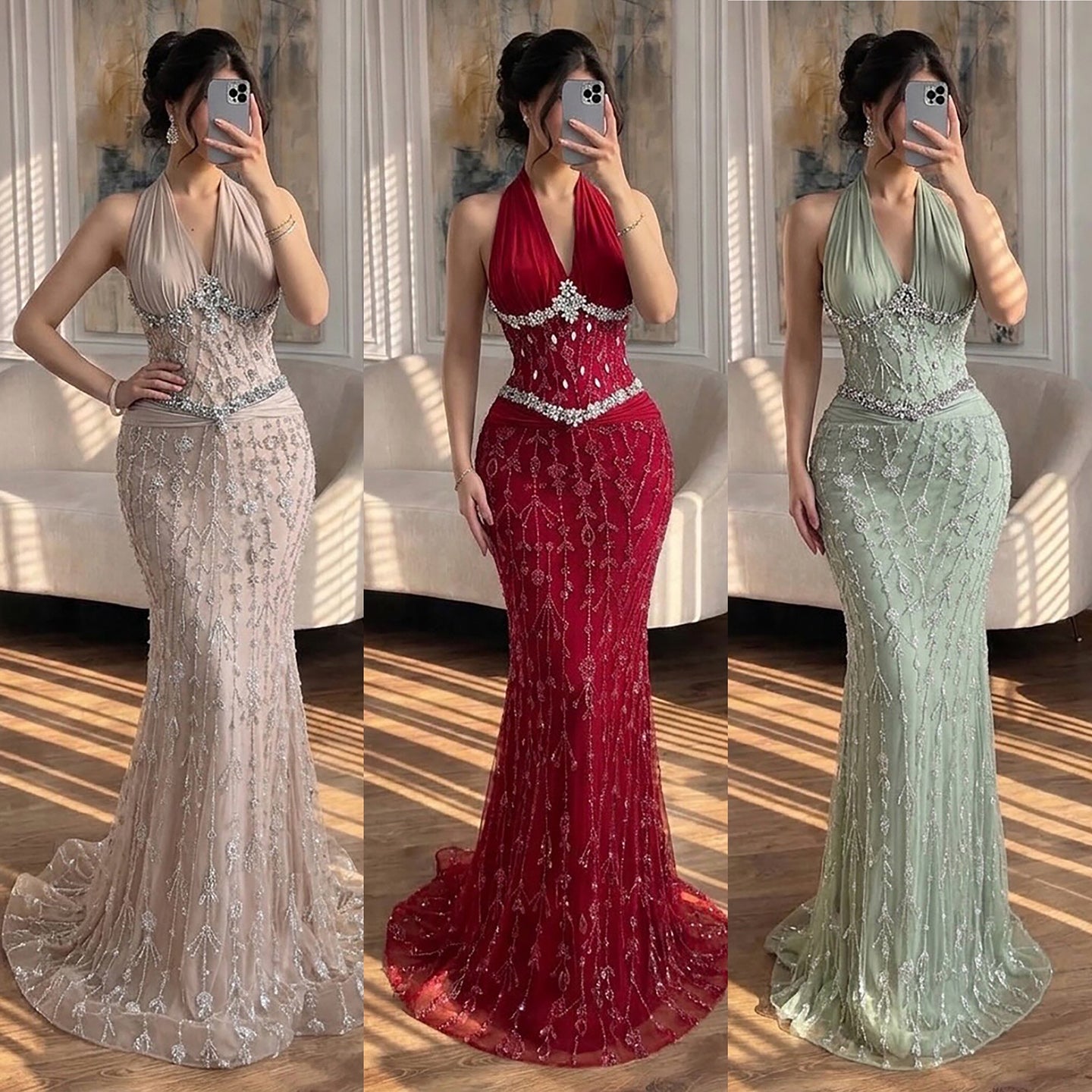 Luxury Nude Crystal Beaded Mermaid Evening Dress LA73635 SERENE HILL