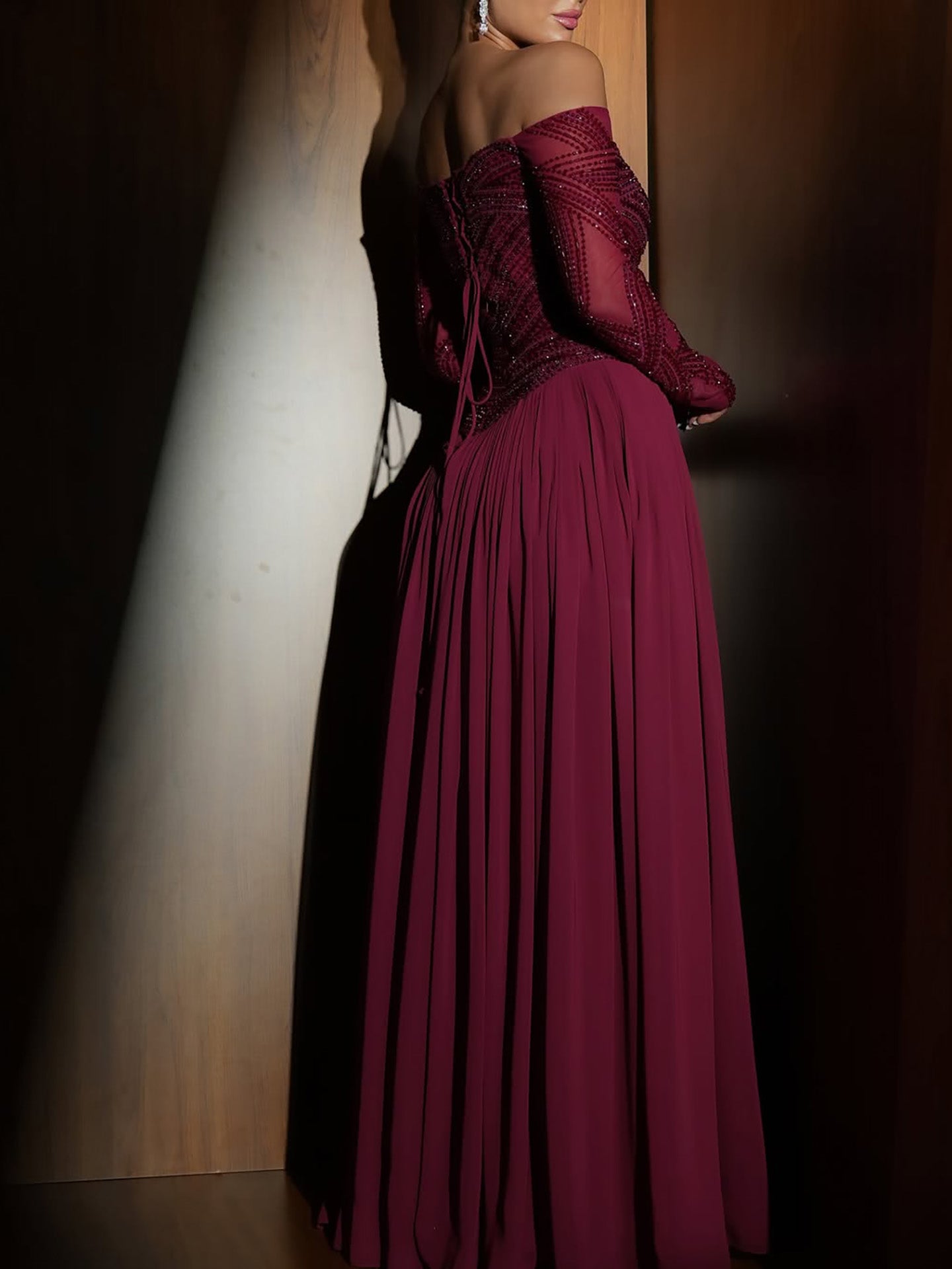 Luxury Wine Red Beaded A Line Evening Dress LA73637 - SERENE HILL