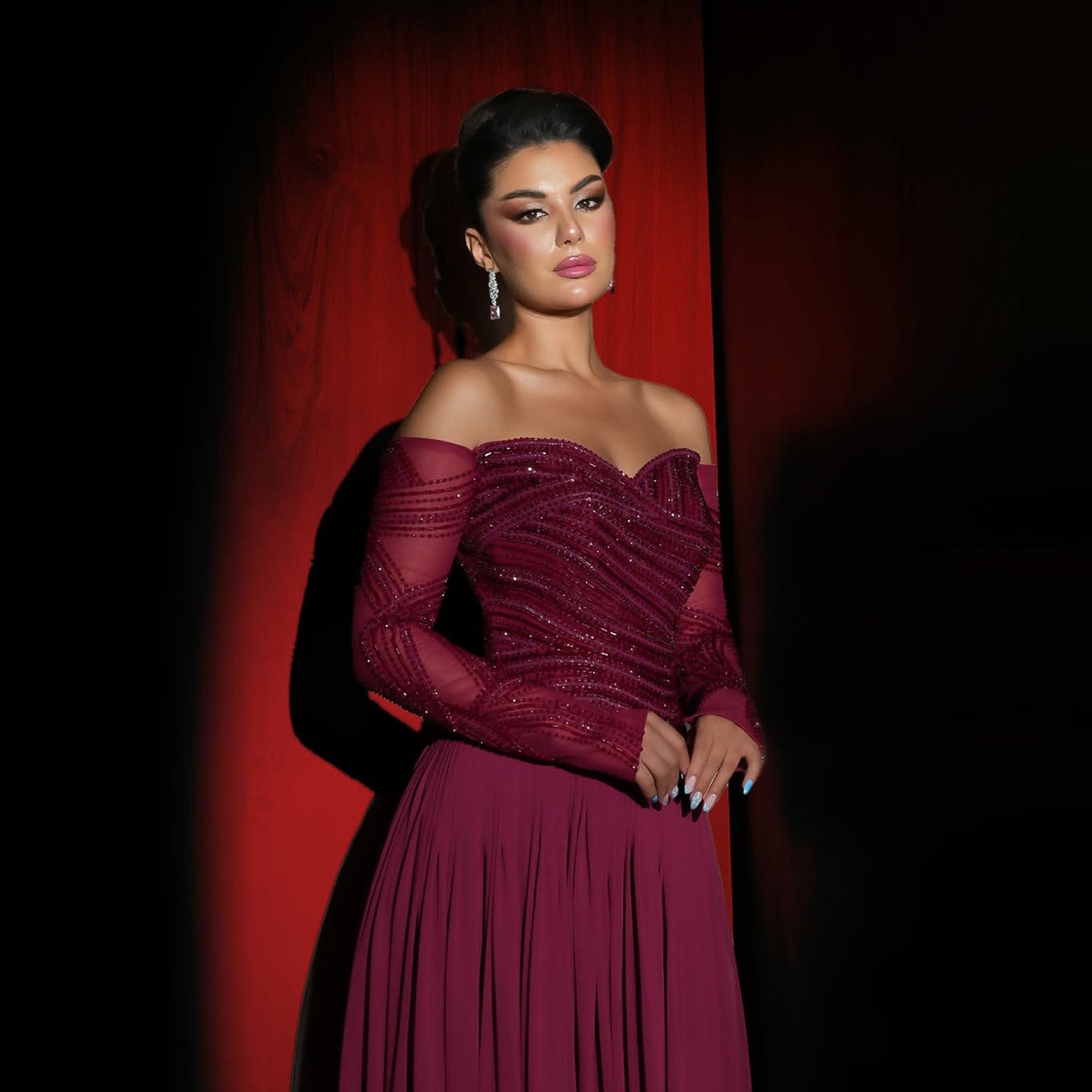Luxury Wine Red Beaded A Line Evening Dress LA73637 - SERENE HILL