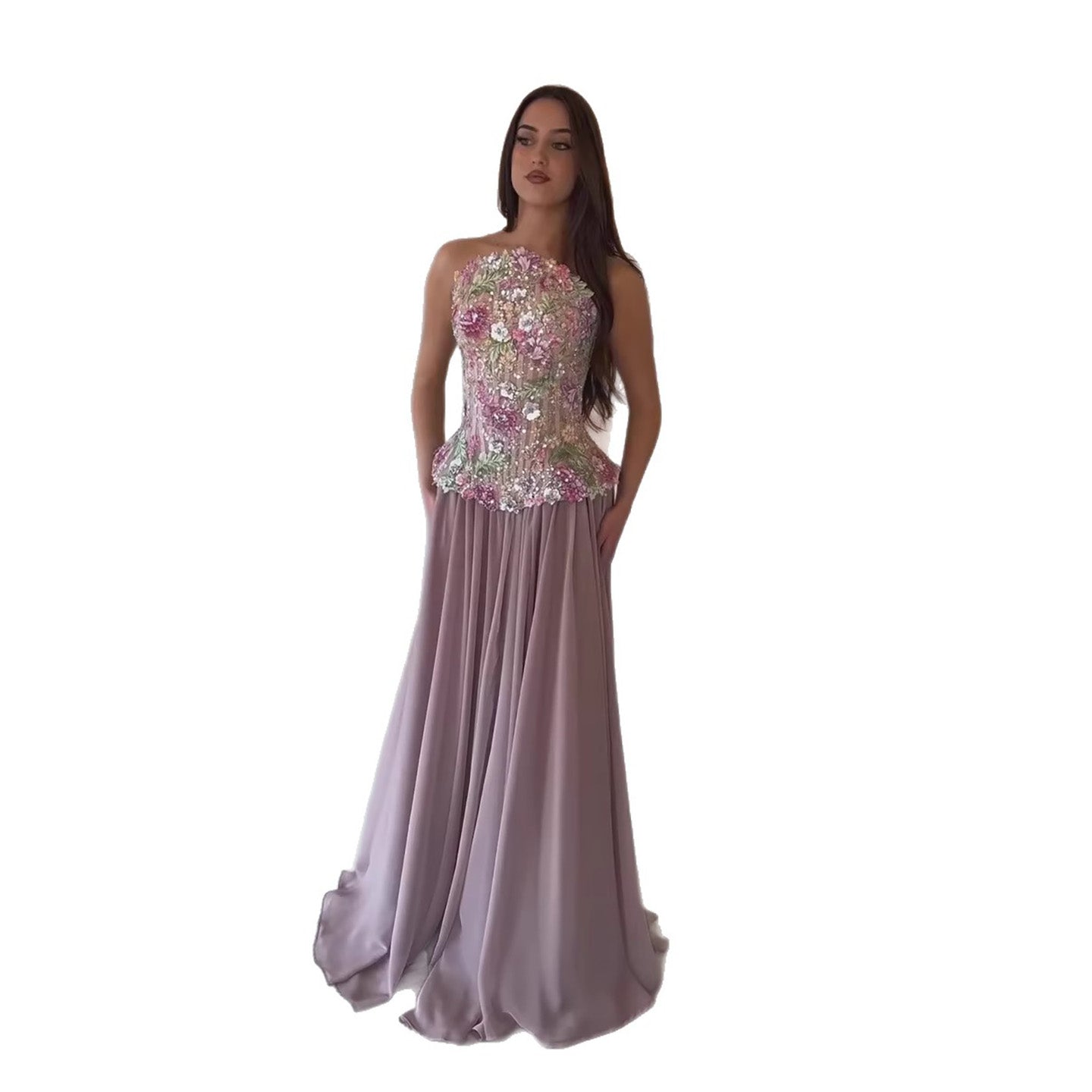 Luxury Pink Appliques Beaded Strapless Evening Dress LA73642 - SERENE HILL