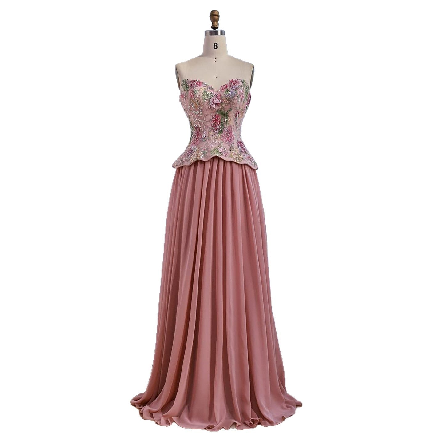 Luxury Pink Strapless Sweetheart Beaded Floral A-Line Evening Dress LA73643 - SERENE HILL
