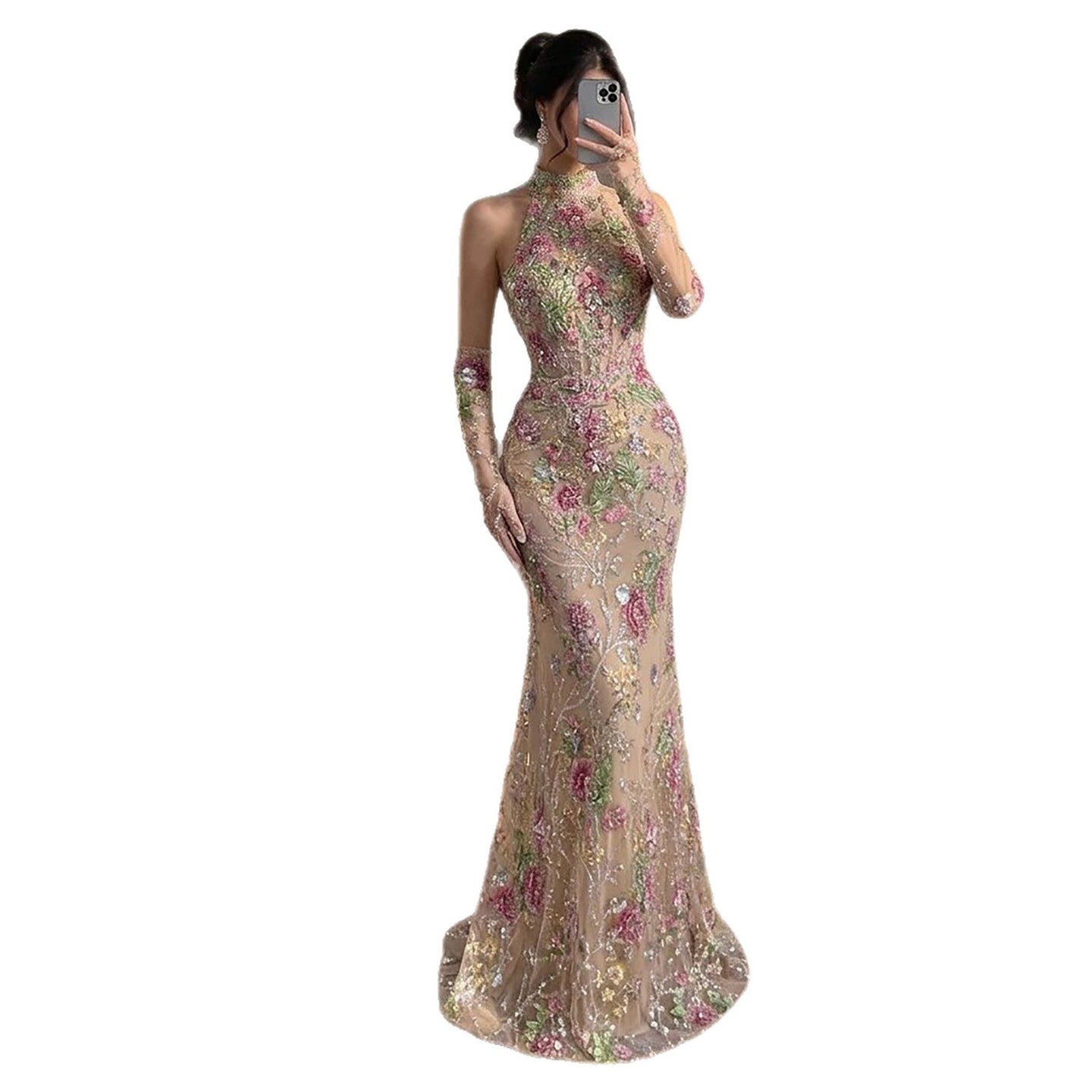 Luxury Pink Appliques Beaded Halter Mermaid Evening Dress LA73644A SERENE HILL