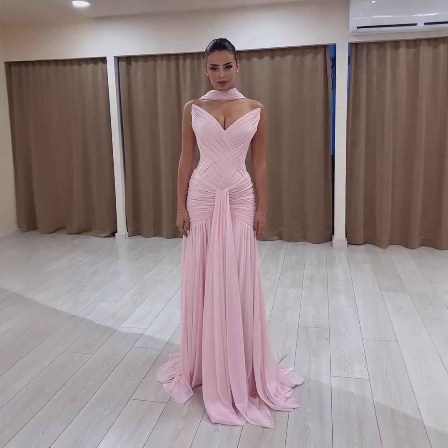pink formal dress with scarf Zapaka Women Fuchsia Long Prom Dress Strapless A Line Pleated Tulle Party Dress with Streamer, Fuchsia / US14