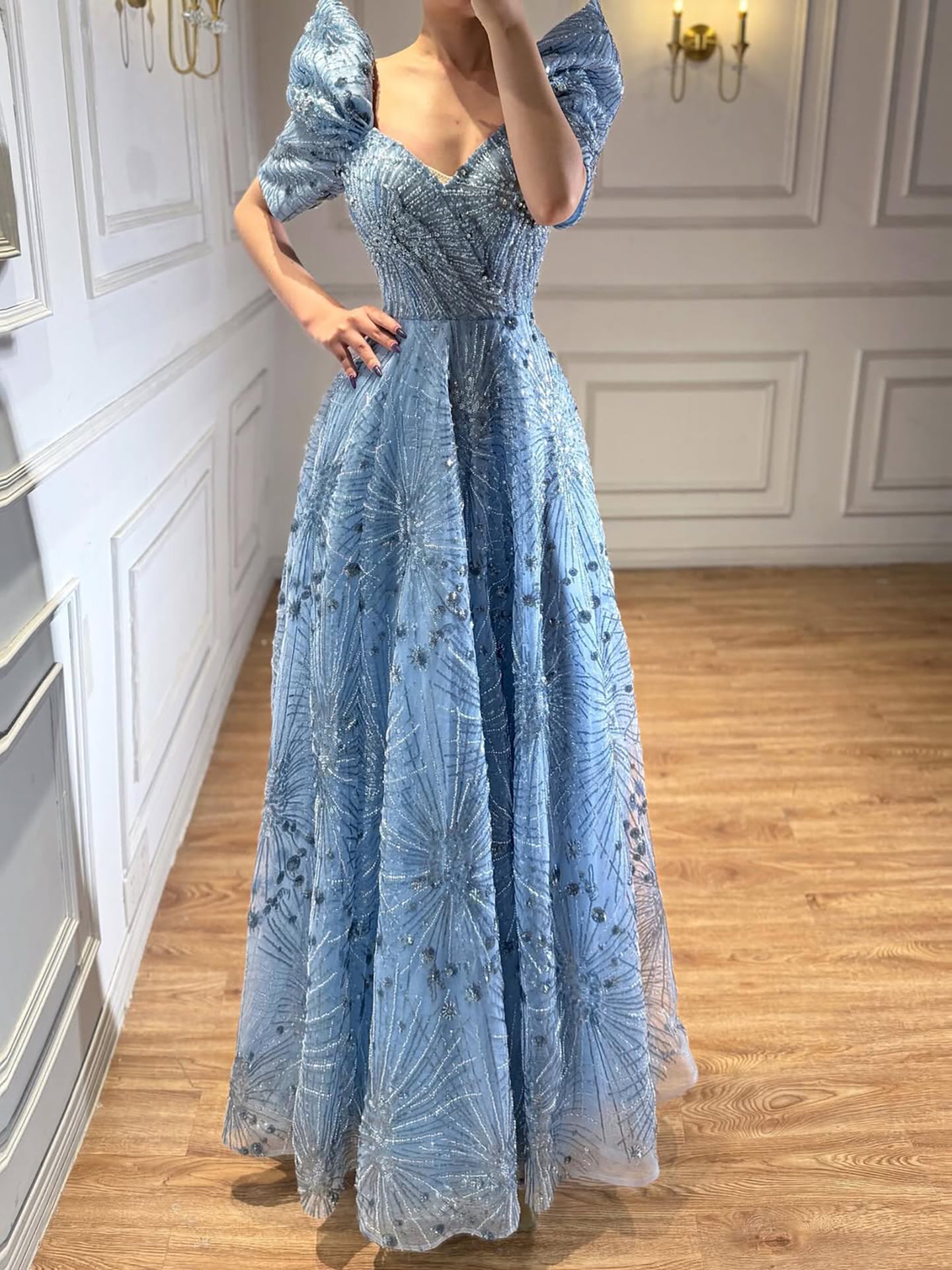 Luxury Blue Beaded A Line Evening Dress LA73675 - SERENE HILL
