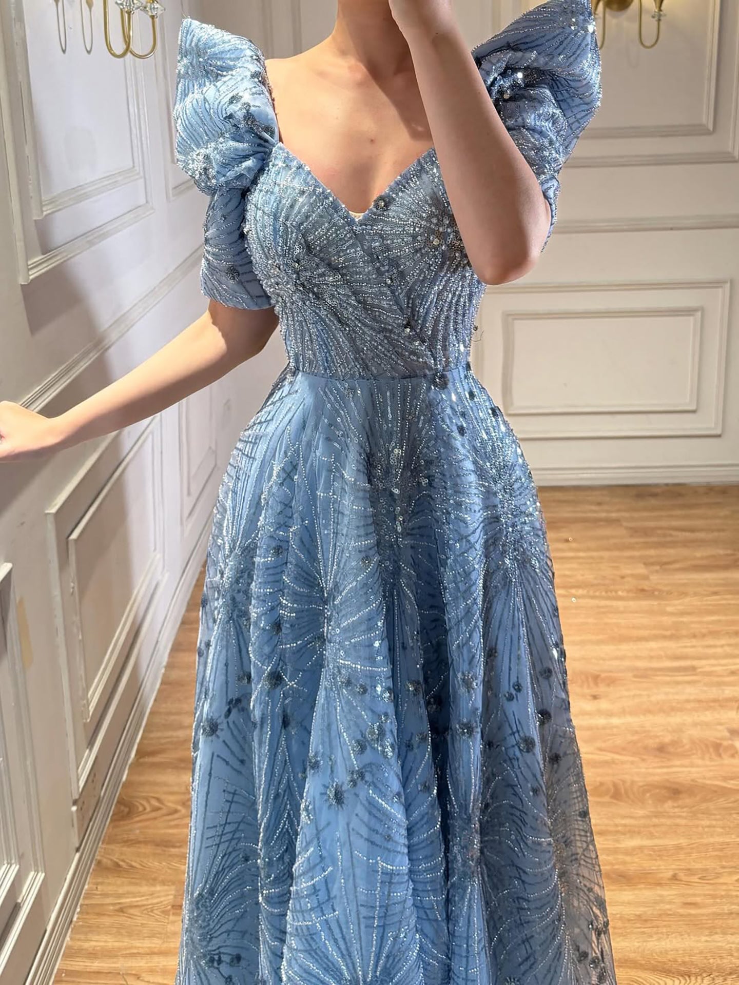 Luxury Blue Beaded A Line Evening Dress LA73675 - SERENE HILL