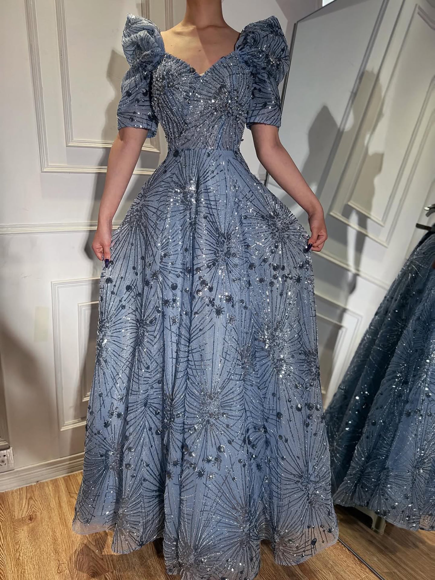 Luxury Blue Beaded A Line Evening Dress LA73675 - SERENE HILL