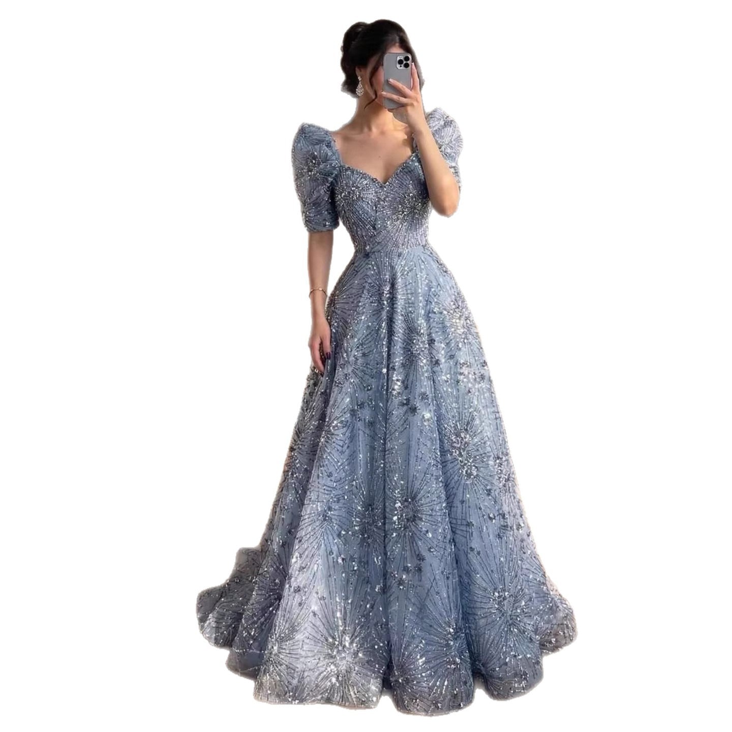 Luxury Blue Beaded A Line Evening Dress LA73675 - SERENE HILL