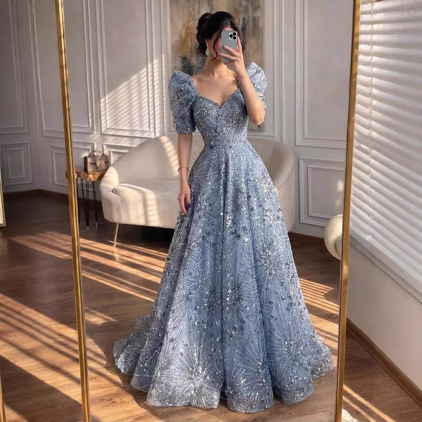 Luxury Blue Beaded A Line Evening Dress LA73675 - SERENE HILL