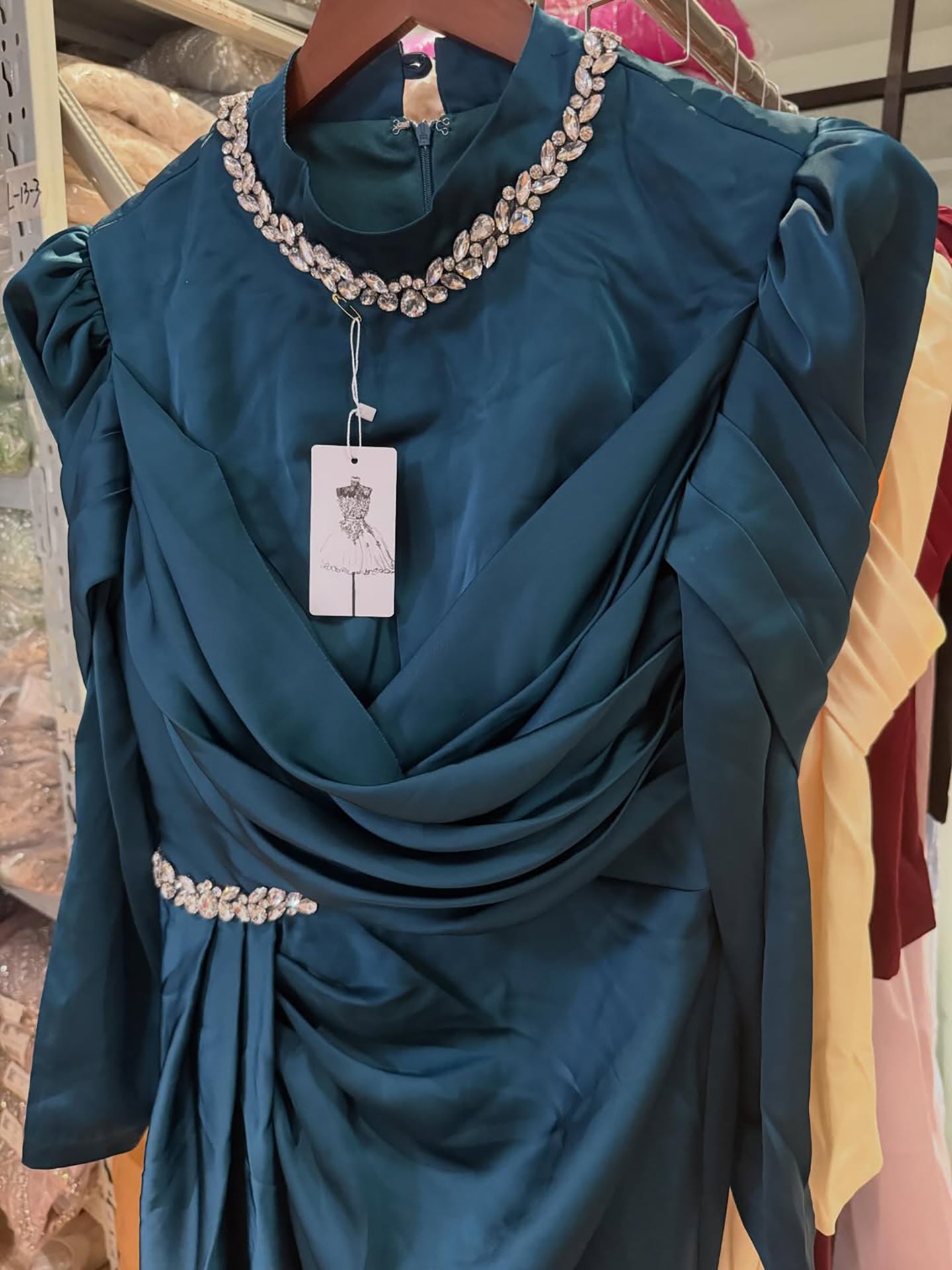 Luxury Muslim Green Satin Crystal Beaded Mermaid Evening Dress LA73667 - SERENE HILL