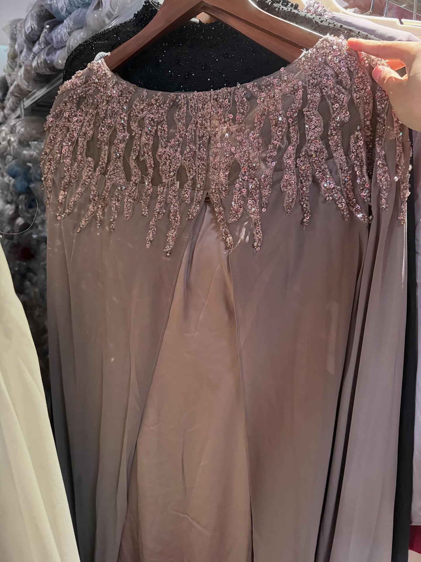 Luxury Green Beaded Cape Long Sleeve Satin Mermaid Dress LA73683 SERENE HILL