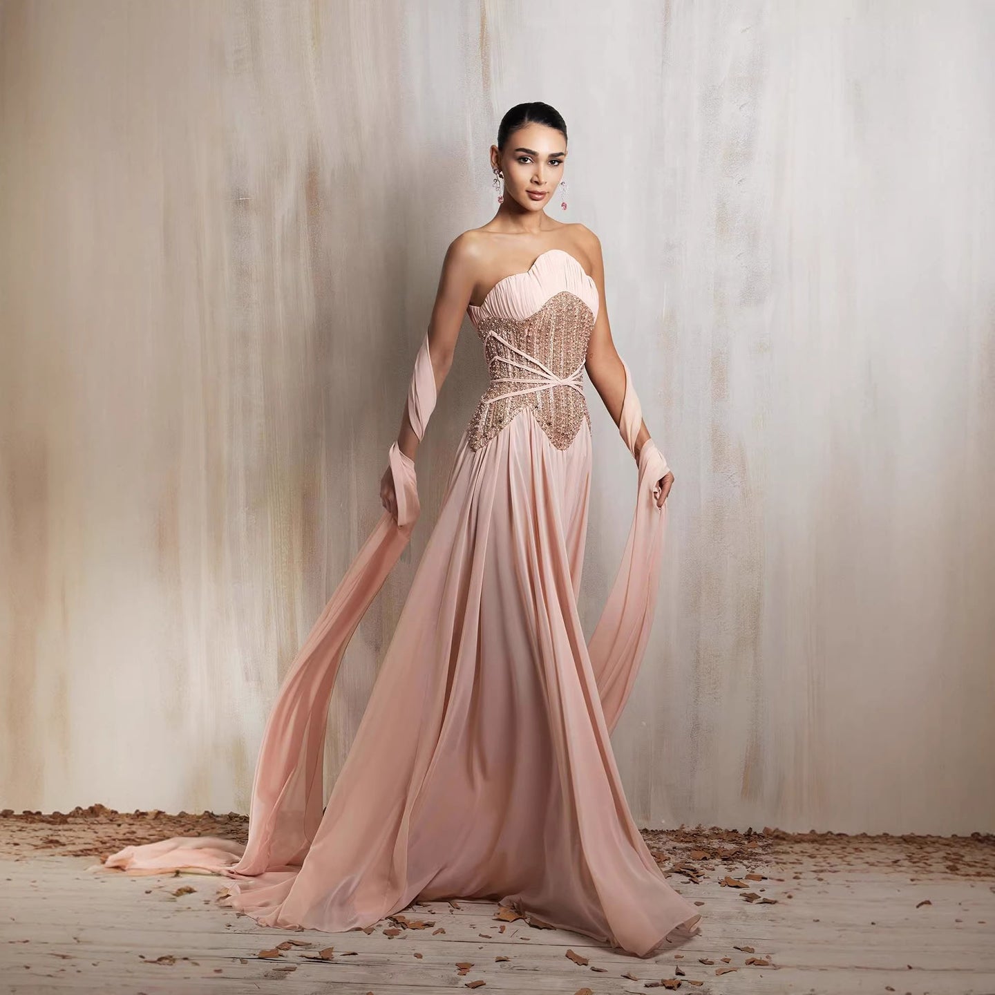 Luxury Pink Pearls Beaded Strapless A-Line Evening Dress LA73685 - SERENE HILL