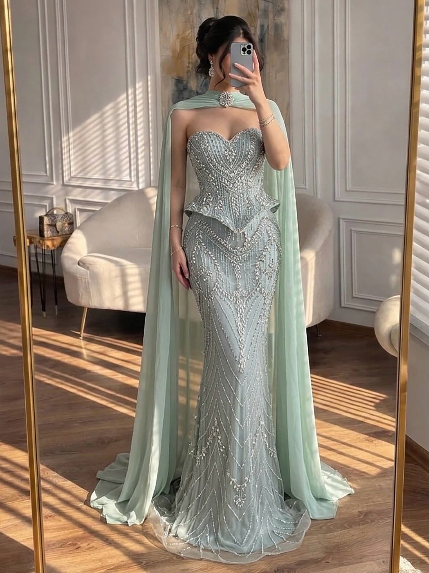 Luxury Nude Crystal Beaded Mermaid Evening Dress LA73686 SERENE HILL