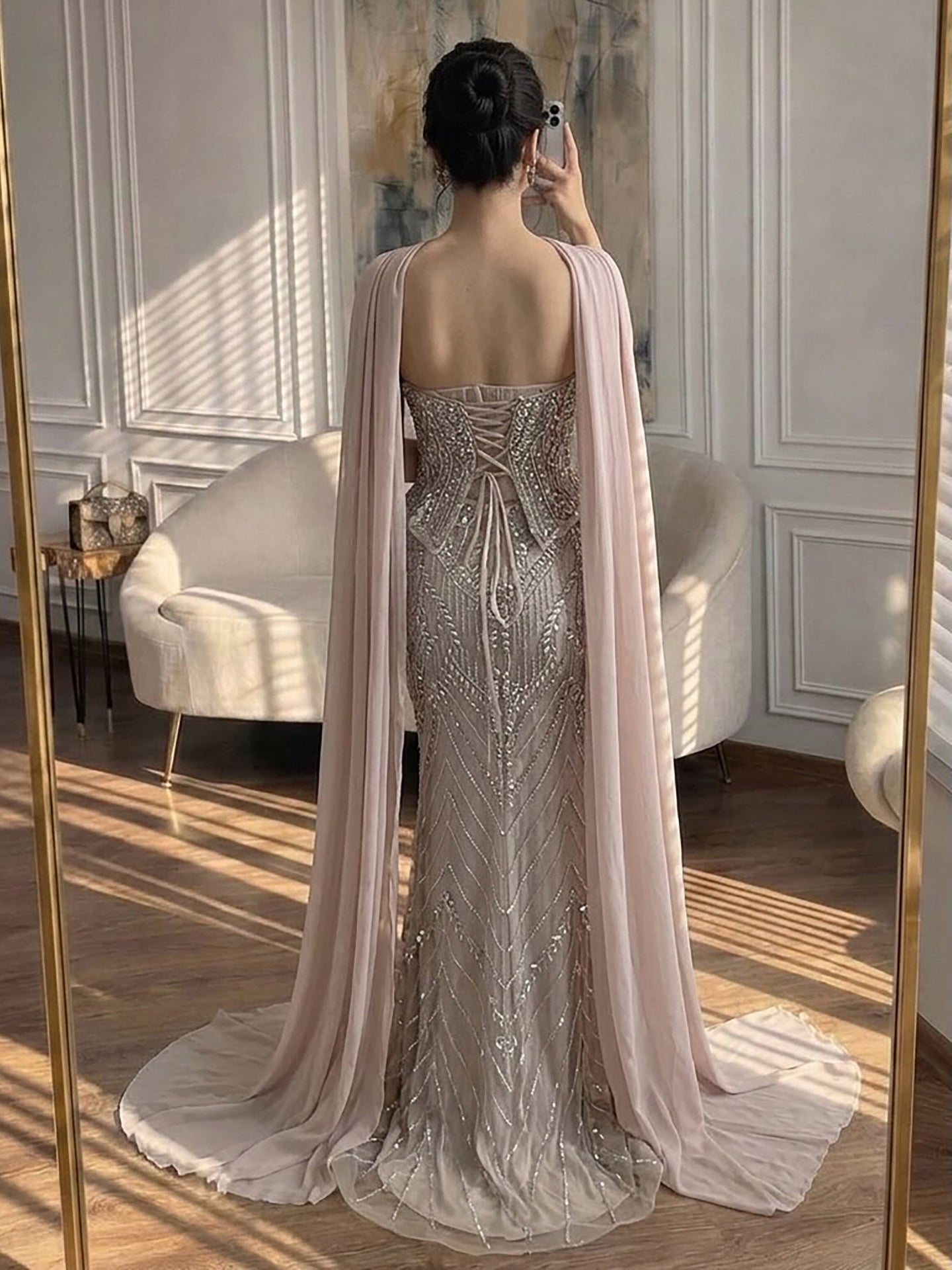 Luxury Nude Crystal Beaded Mermaid Evening Dress LA73686 SERENE HILL