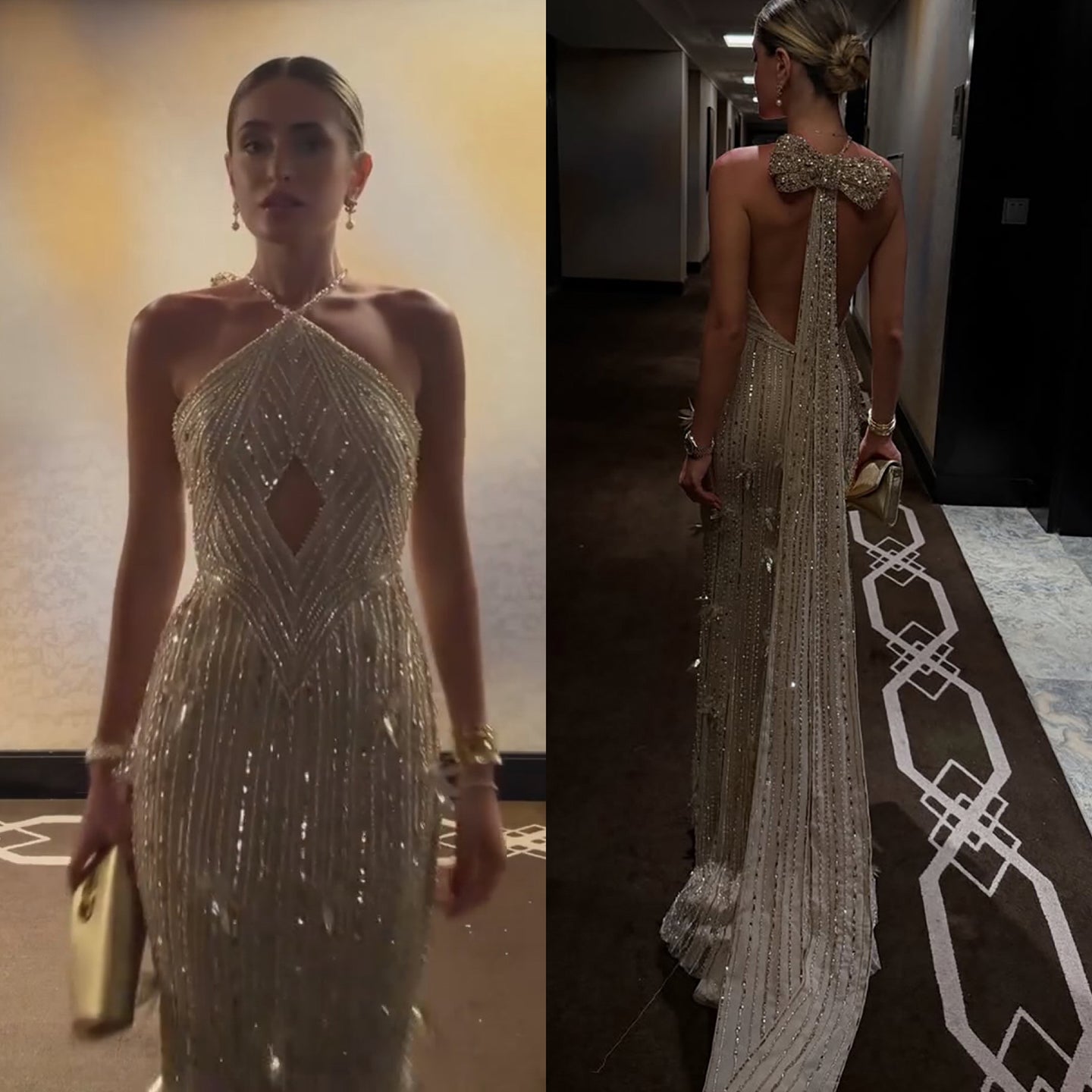 Luxury Gold Halter Crystal Mermaid Evening Dress LA73687 - SERENE HILL