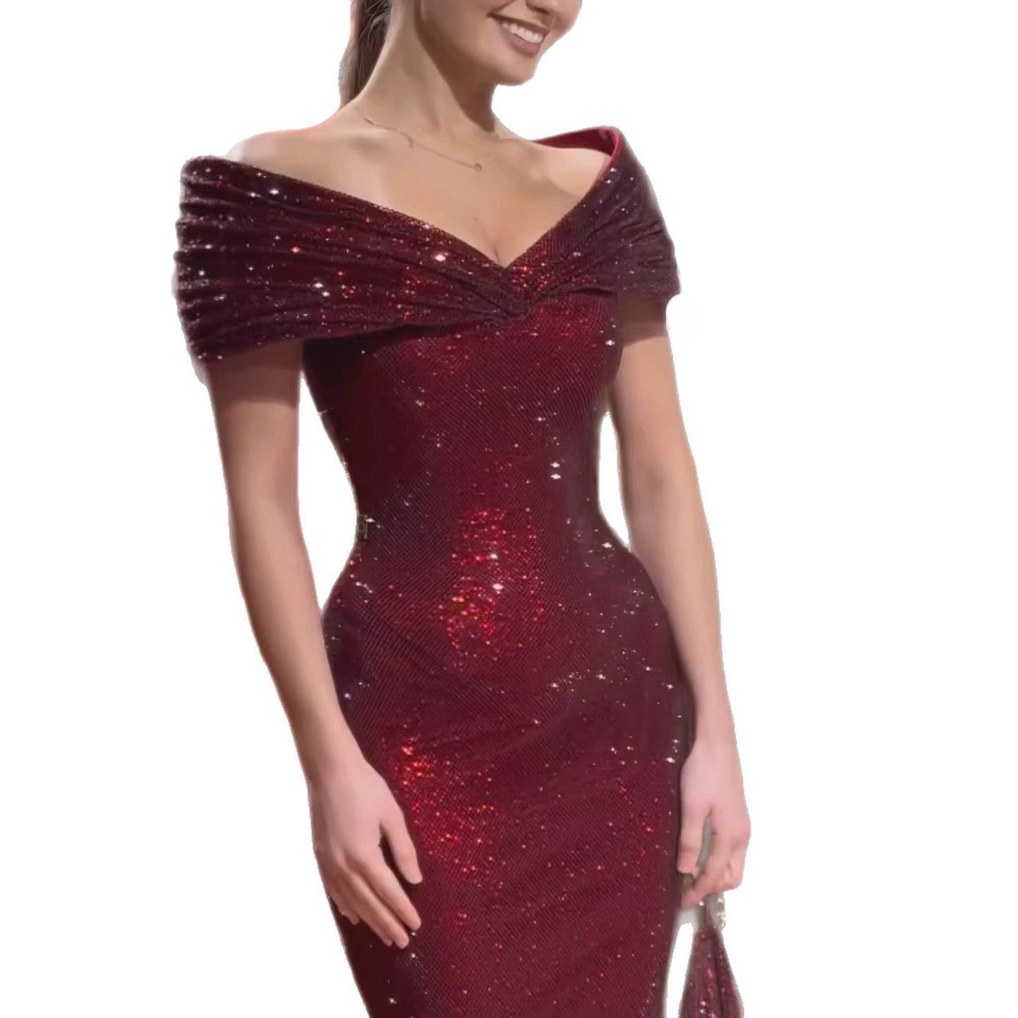 Luxury Wine Red Off Shoulder Mermaid Evening Dress LA73689 - SERENE HILL