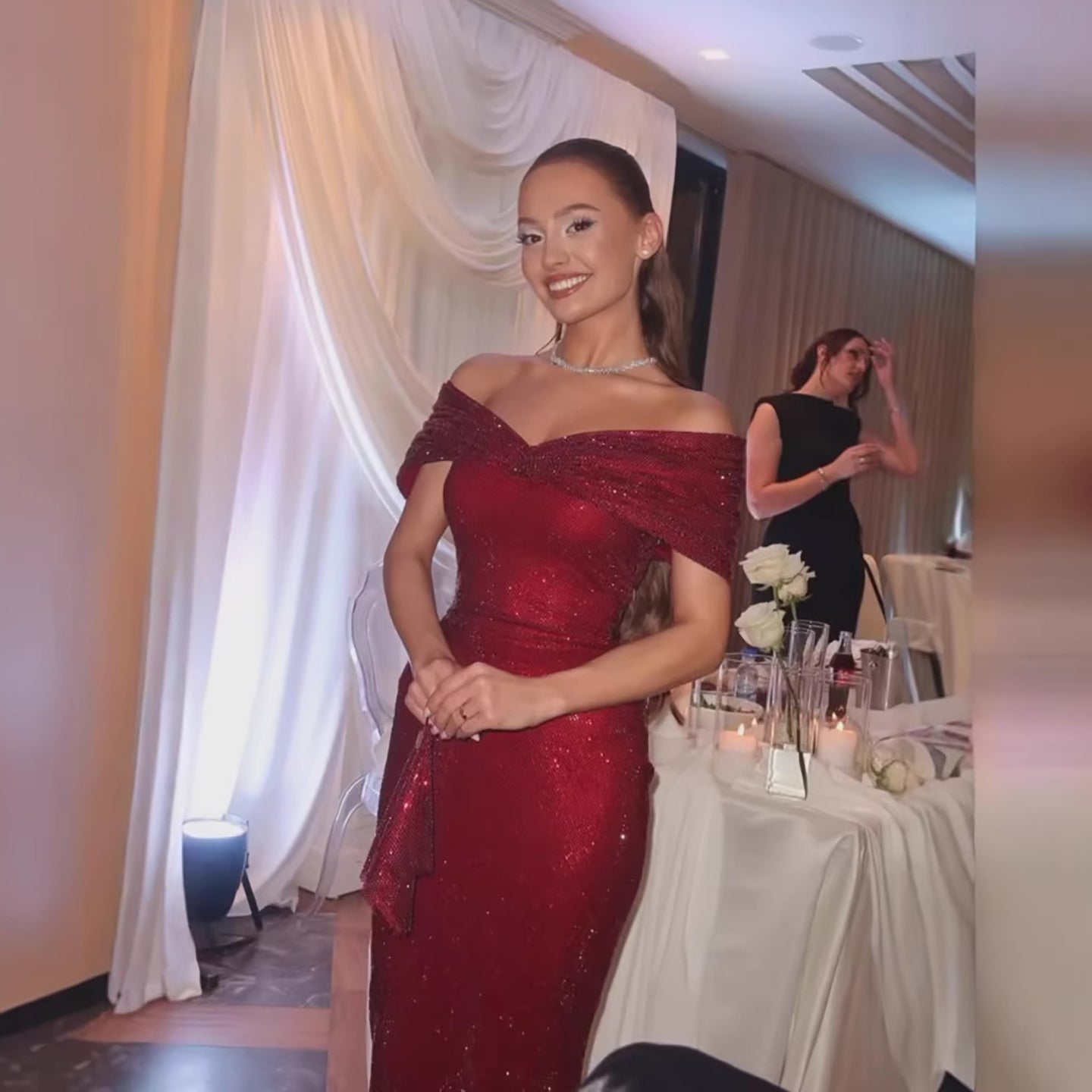 Luxury Wine Red Off Shoulder Mermaid Evening Dress LA73689 - SERENE HILL
