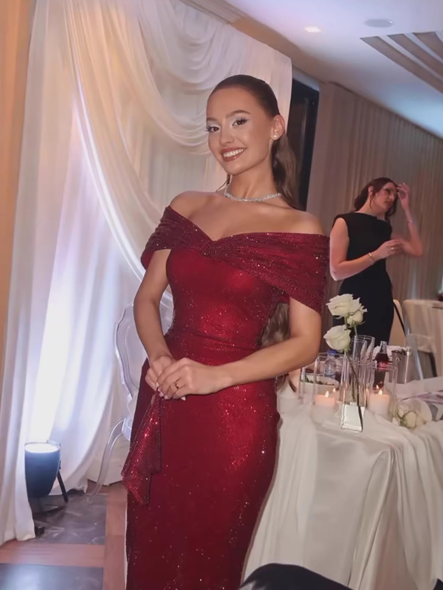 Luxury Wine Red Off Shoulder Mermaid Evening Dress LA73689 - SERENE HILL