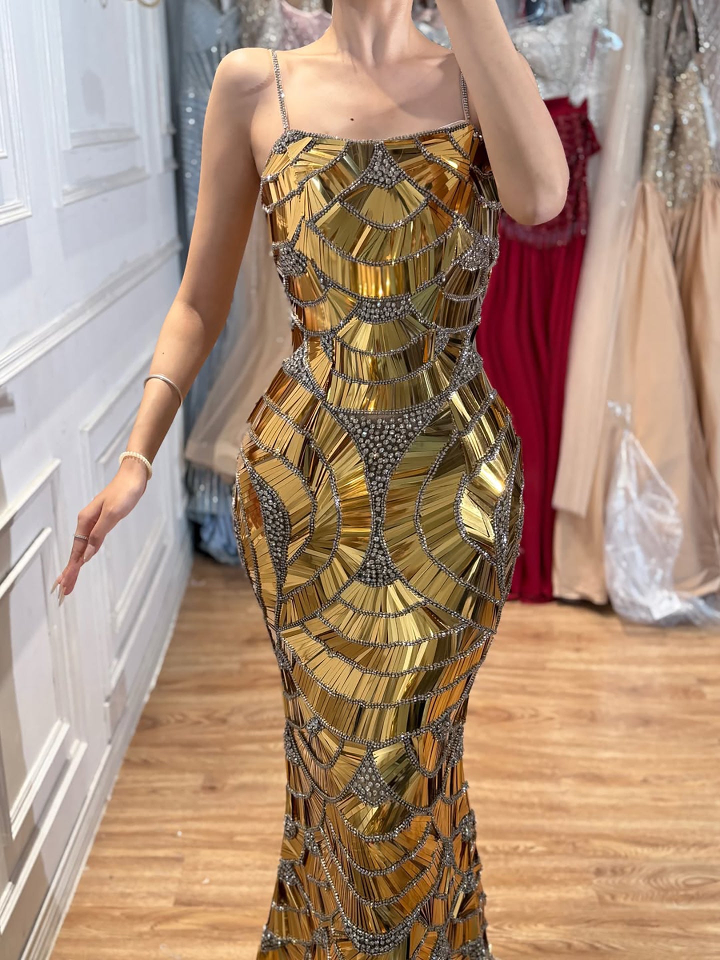 Luxury Silver Mirror Crystal Mermaid Evening Dress LA73693 SERENE HILL