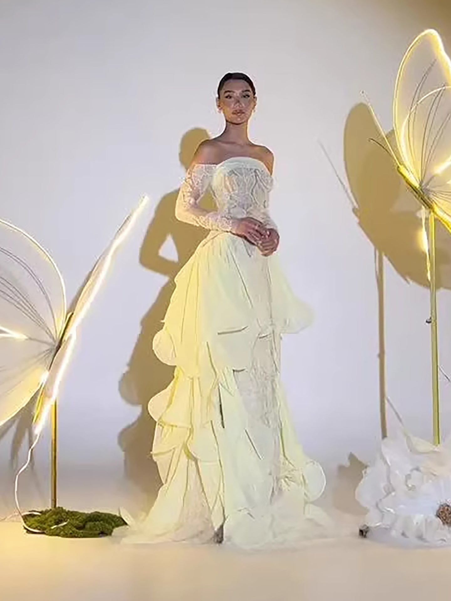 Luxury Yellow Lace Corset Ruffle Evening Dress LA73695