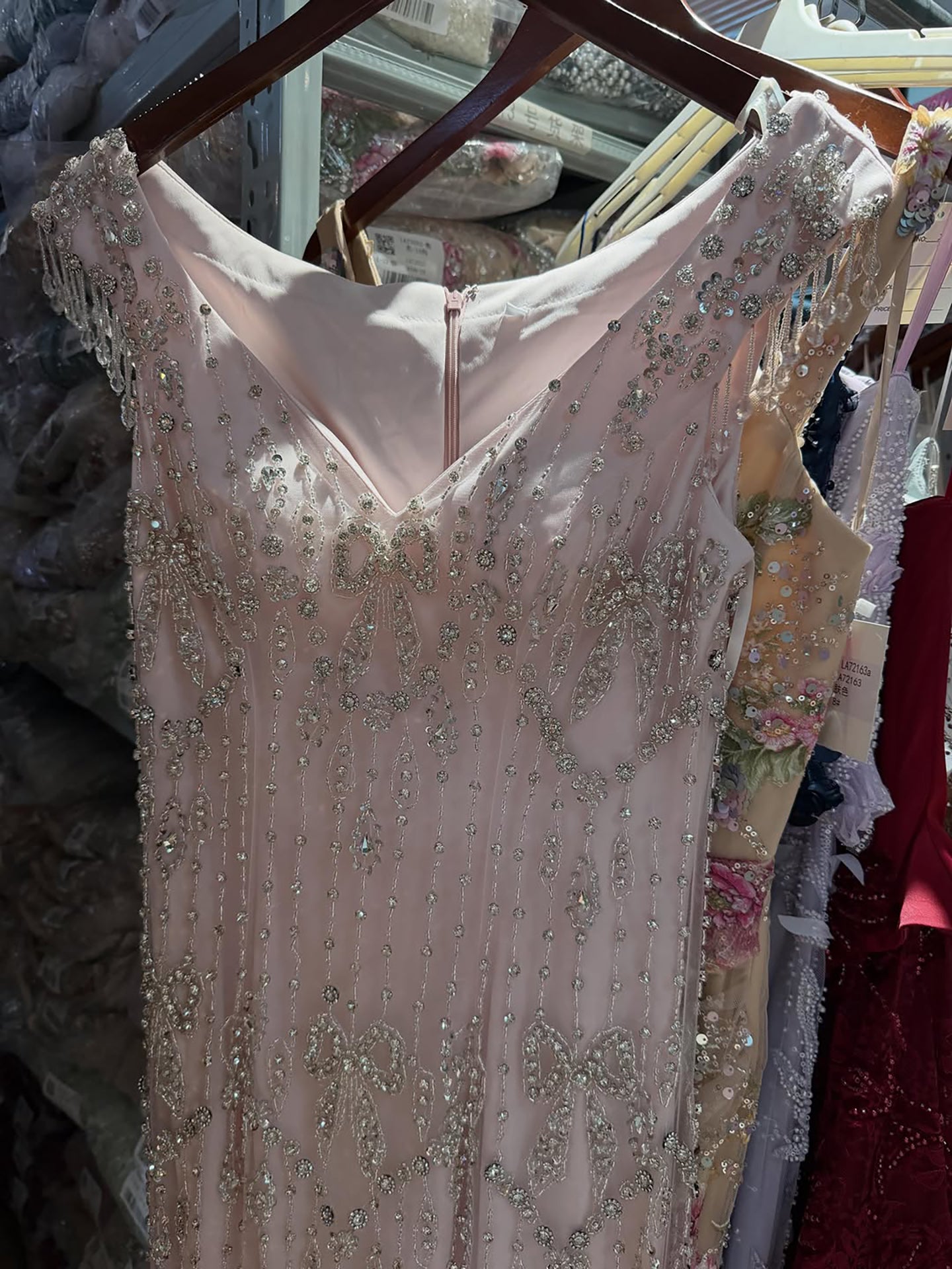 Luxury Pink Crystal Beaded Mermaid Deep V Evening Dress LA73696 SERENE HILL