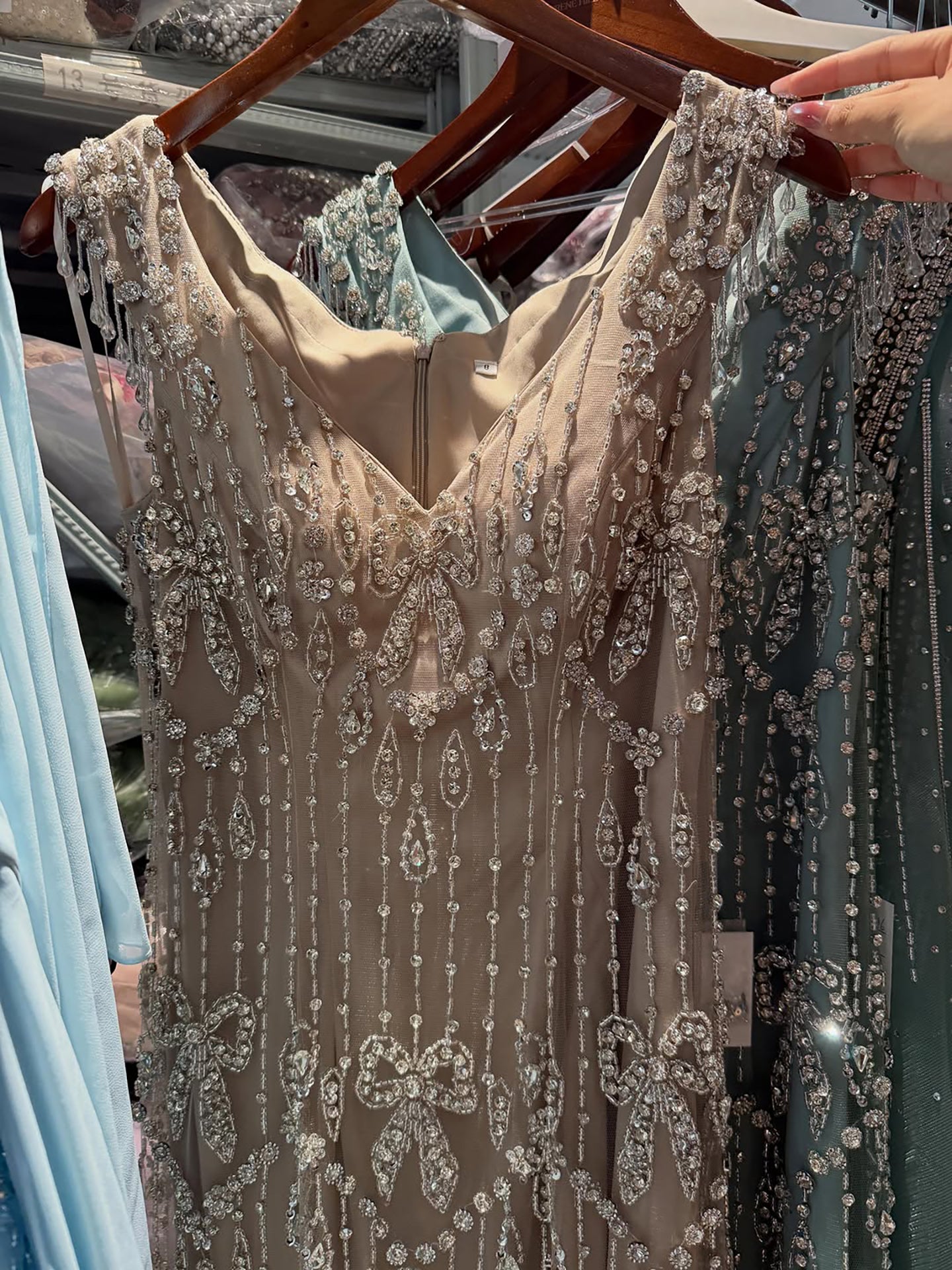 Luxury Pink Crystal Beaded Mermaid Deep V Evening Dress LA73696 SERENE HILL