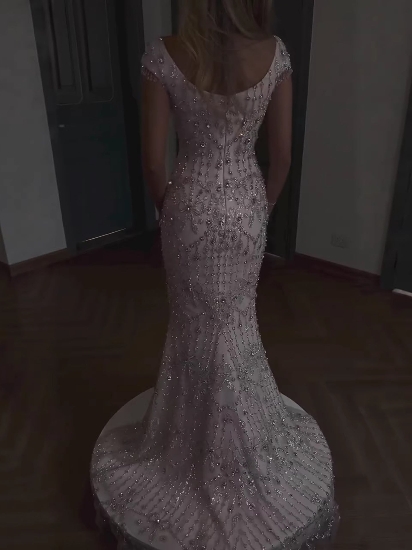 Luxury Pink Crystal Beaded Mermaid Deep V Evening Dress LA73696