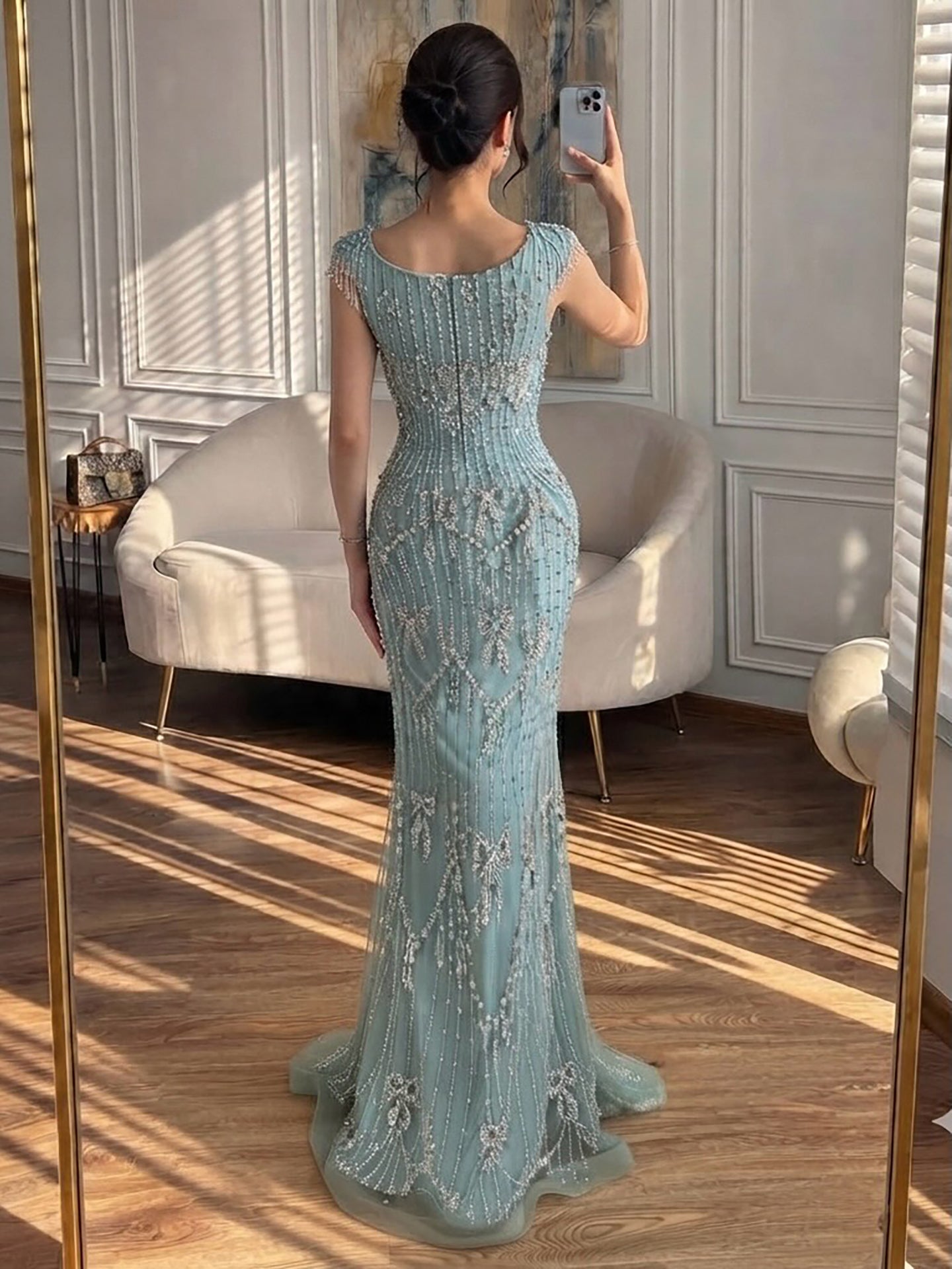Luxury Pink Crystal Beaded Mermaid Deep V Evening Dress LA73696 SERENE HILL