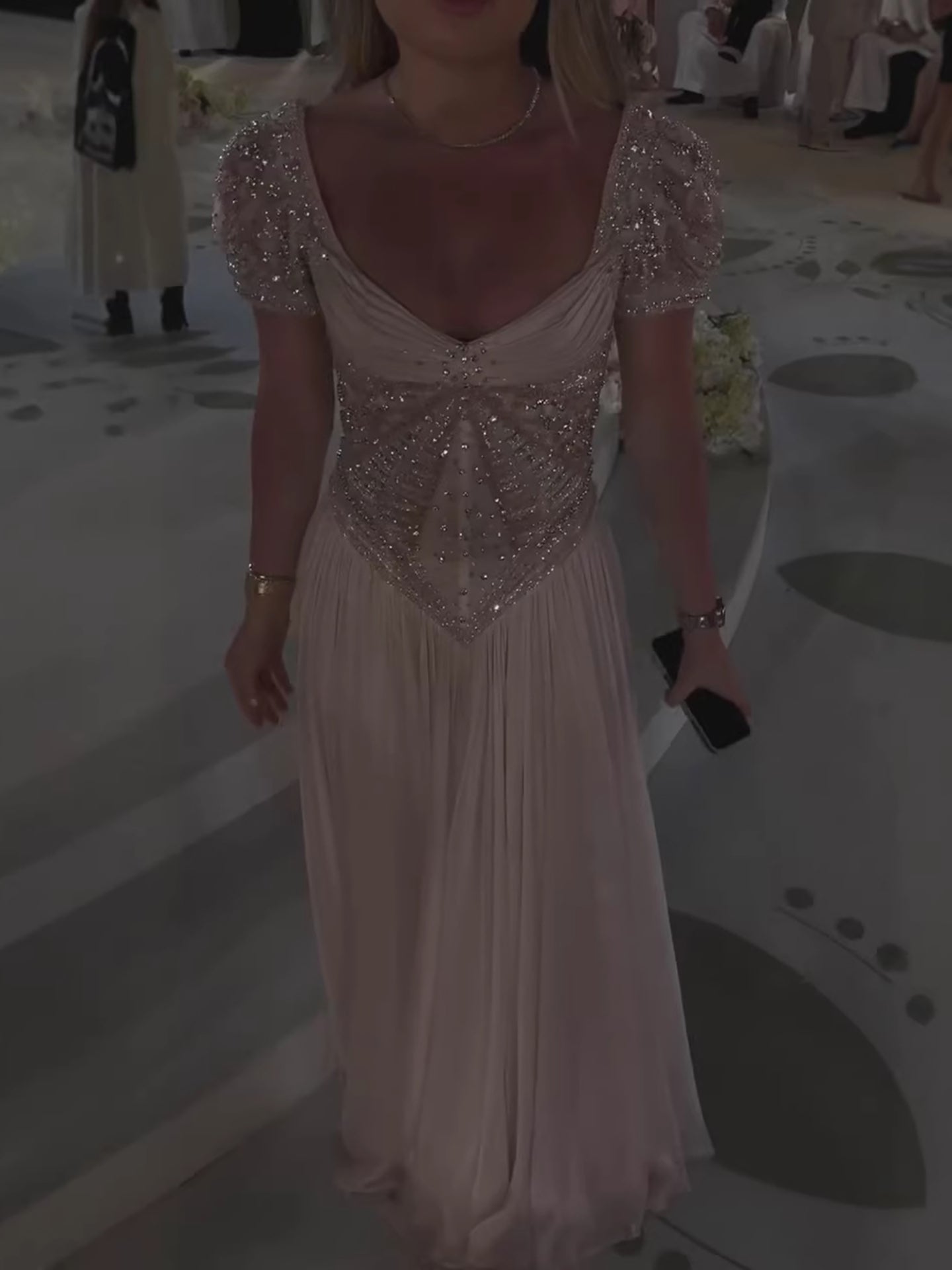 Luxury Nude A‑Line Beaded Tulle Evening Dress LA73697