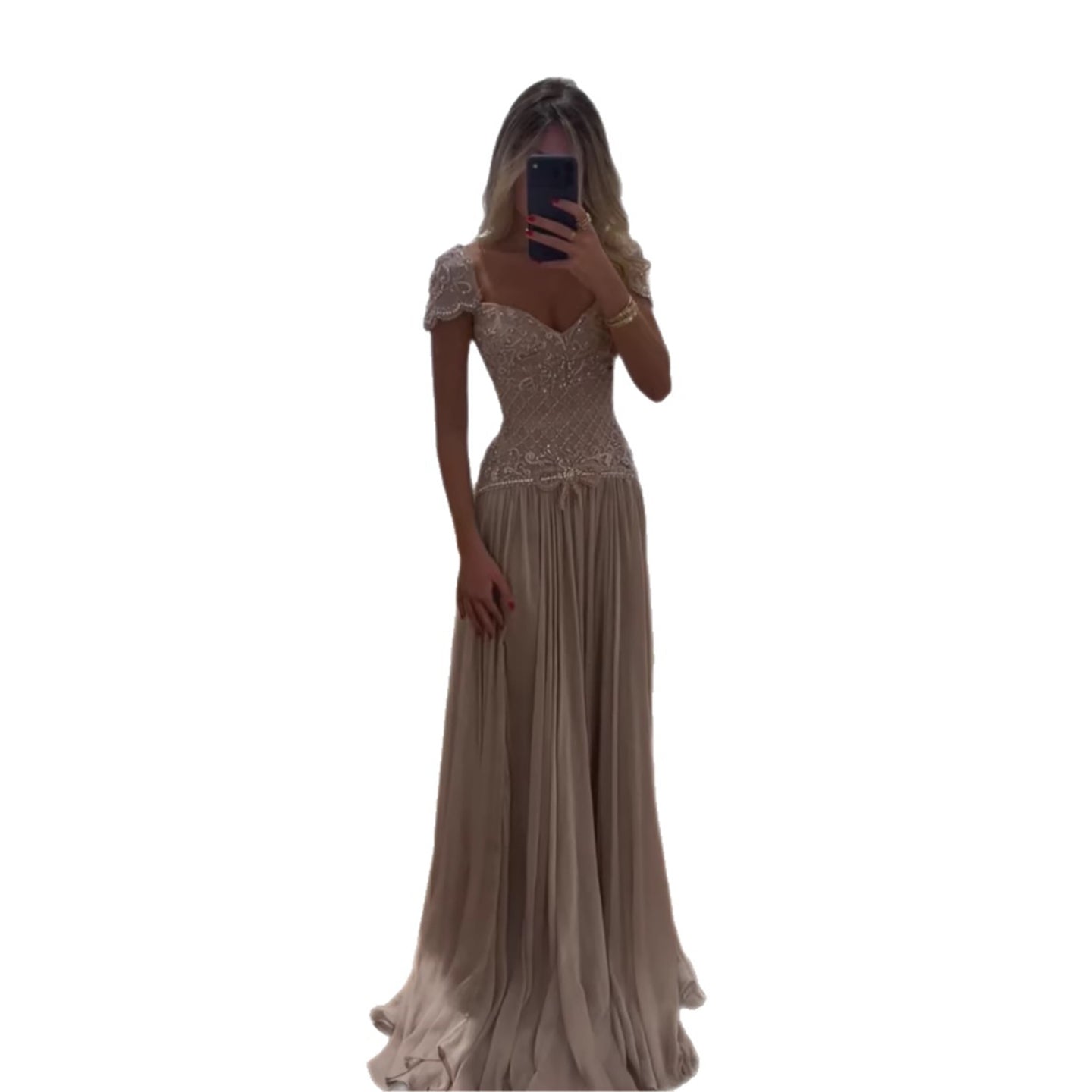 Elegant Caramel Beaded Chiffon A Line Sweetheart Evening Dress LA73698