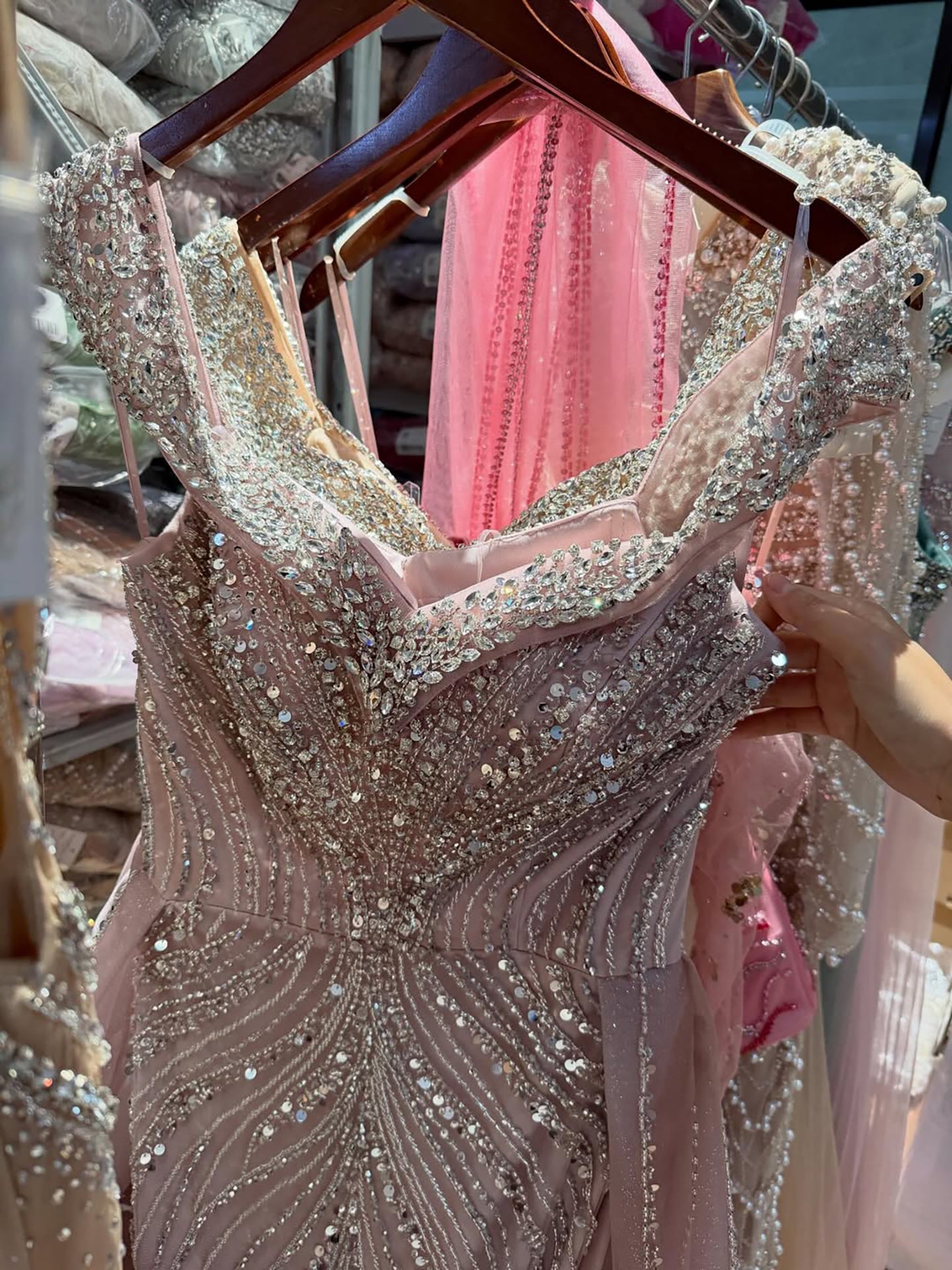 Luxury Nude Crystal Beaded Mermaid Dress with Overskirt LA73710
