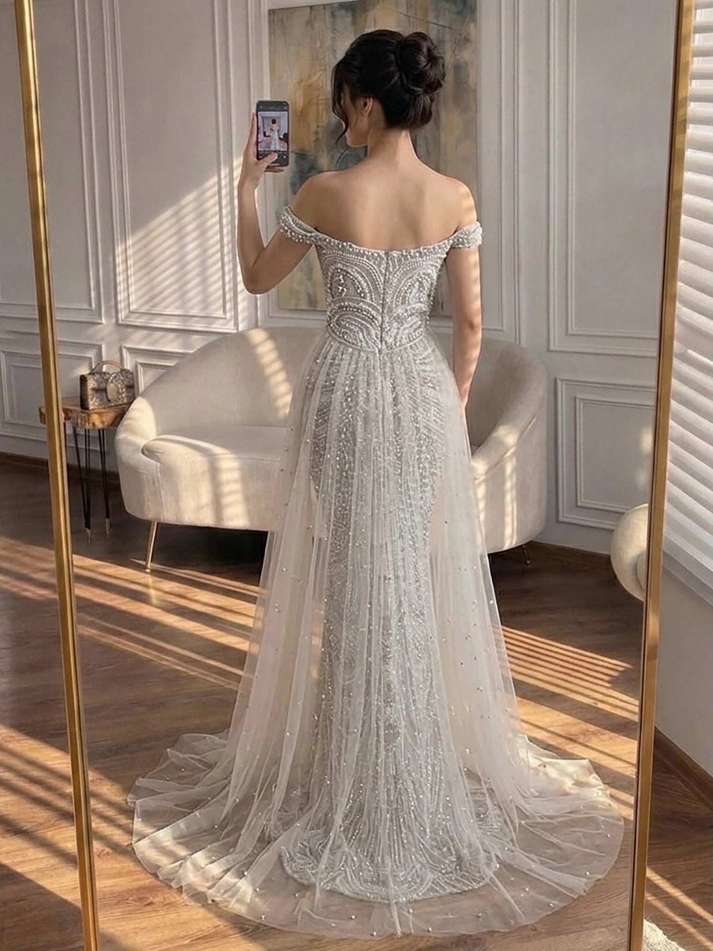 Luxury Silver Nude Crystal Beaded Mermaid Dress LA73740 SERENE HILL