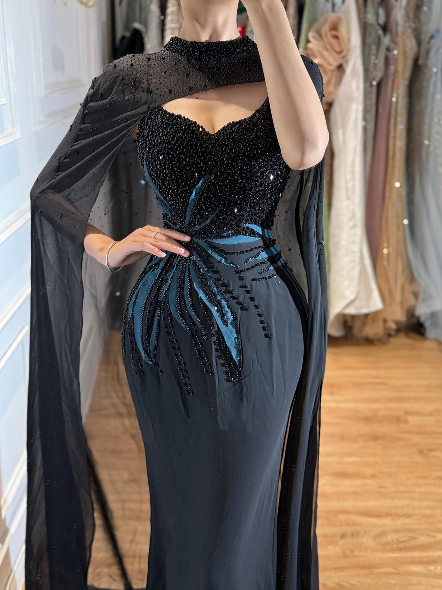 Luxury Black Wine Red Beaded Mermaid Evening Dress LA73743 SERENE HILL