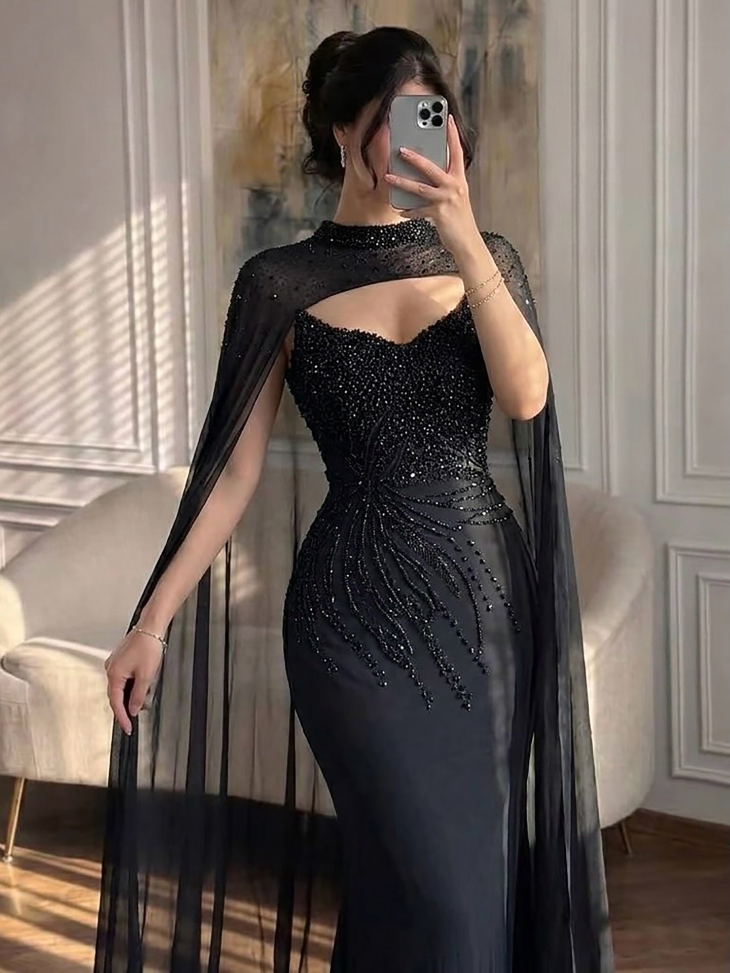 Luxury Black Wine Red Beaded Mermaid Evening Dress LA73743 SERENE HILL